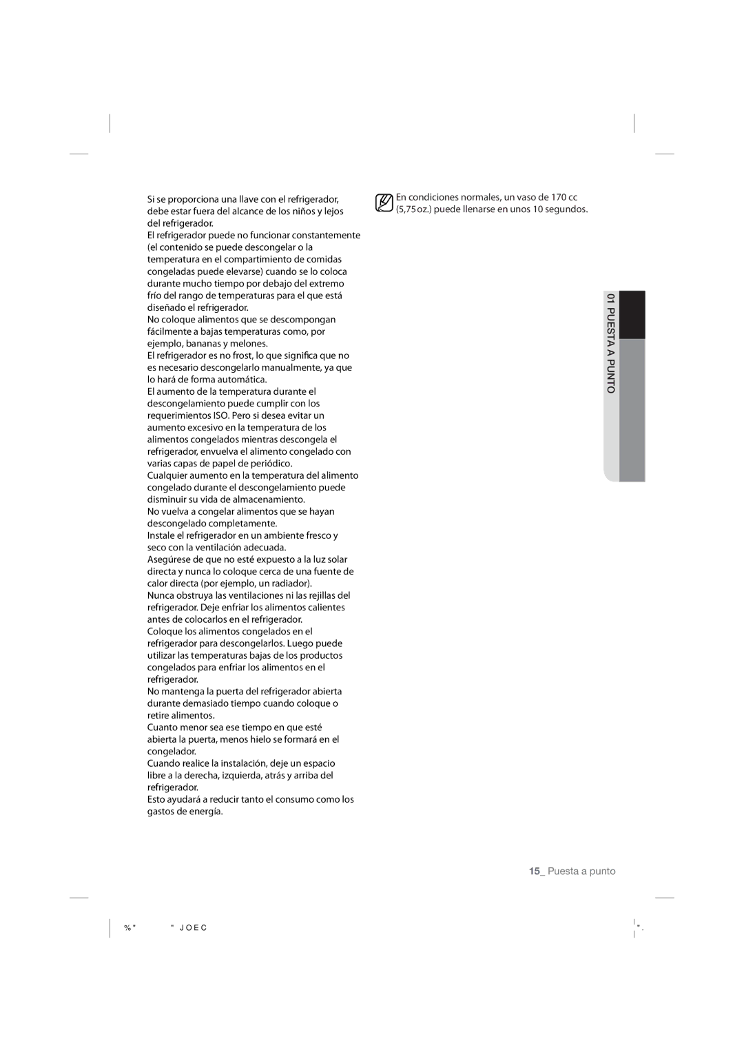 Samsung RF263BEAESR, RF263BEAEWW, RF263BEAEBC user manual Puesta a punto 