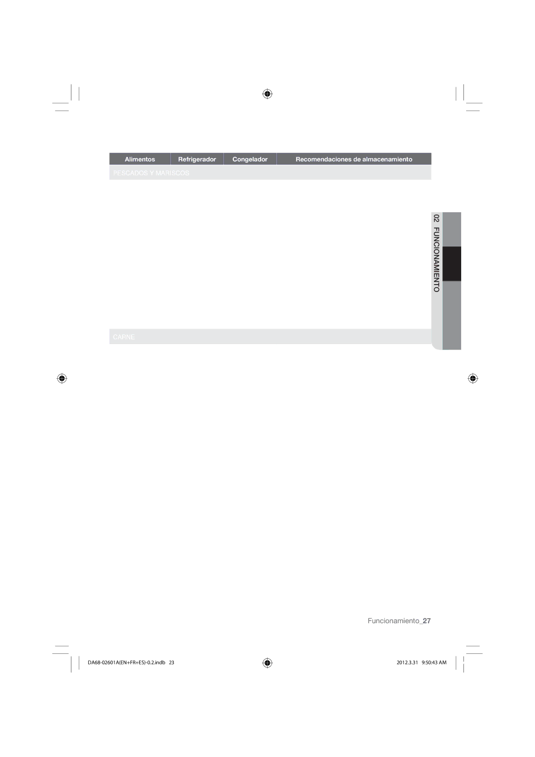 Samsung RF263BEAESR, RF263BEAEWW, RF263BEAEBC Funcionamiento27, En el refrigerador o veriﬁcar el código de fecha, A -16 C 