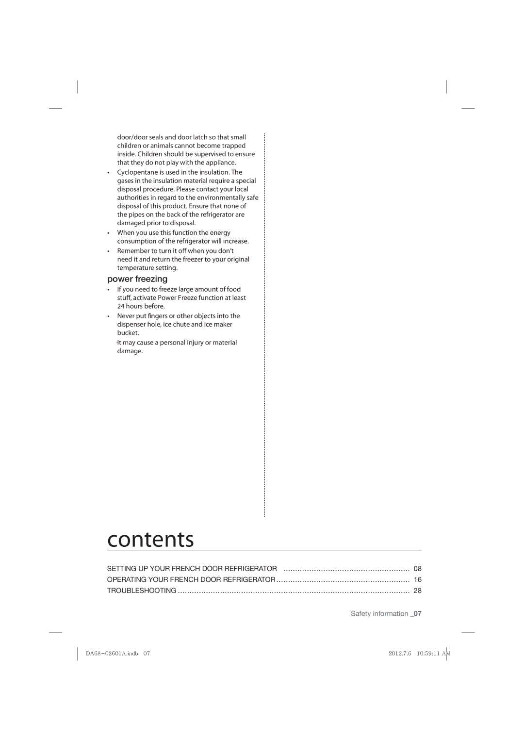 Samsung RF263BEAEBC, RF263BEAEWW, RF263BEAESR user manual Contents 