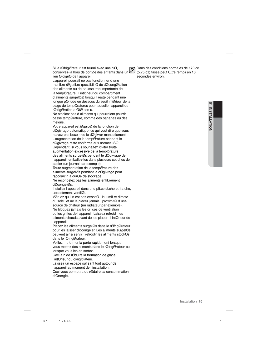 Samsung RF263BEAESR, RF263BEAEWW, RF263BEAEBC user manual Installation15 