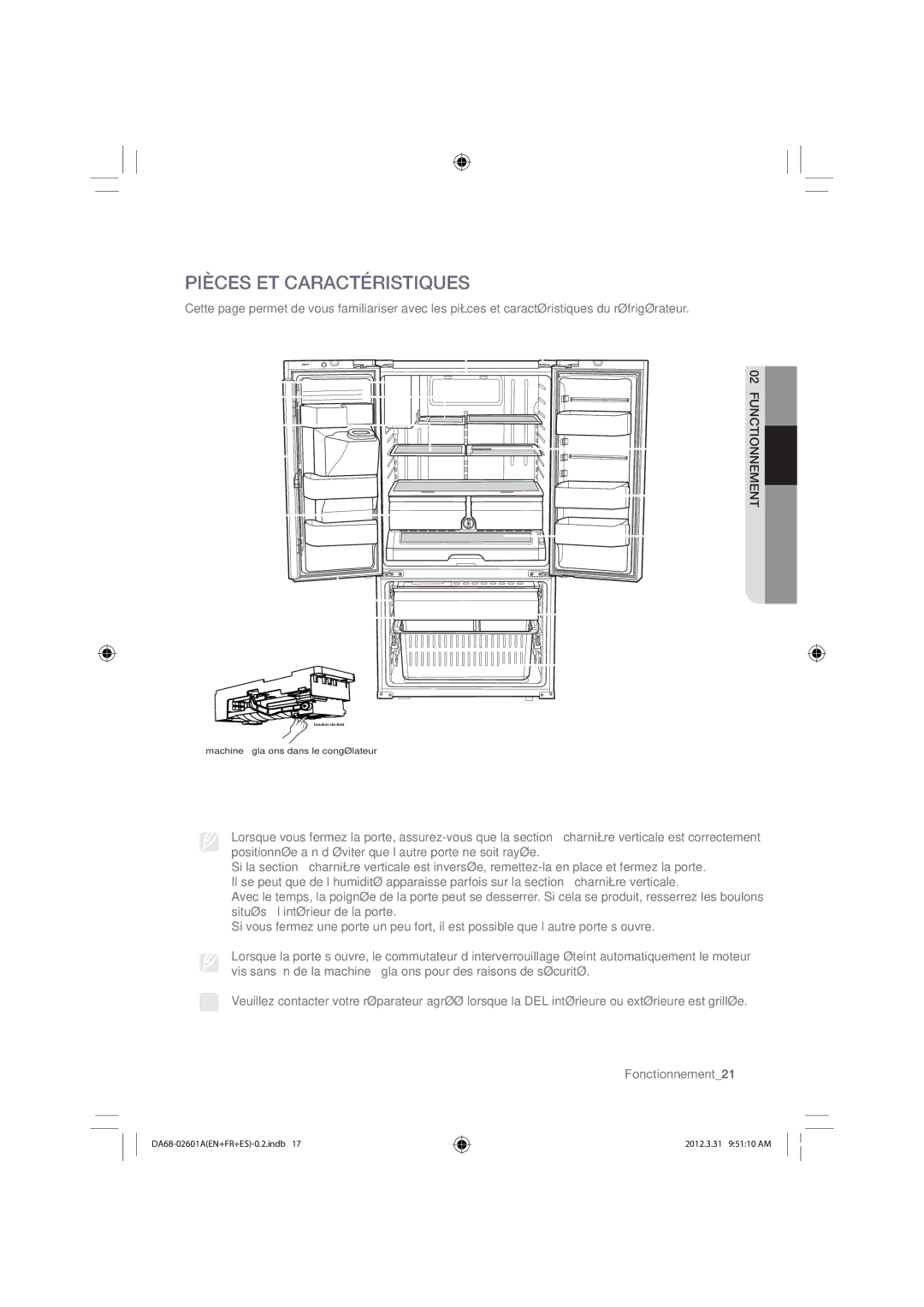 Samsung RF263BEAESR, RF263BEAEWW, RF263BEAEBC Pièces ET Caractéristiques, Fonctionnement21, Étagère pliante, Compartiment 