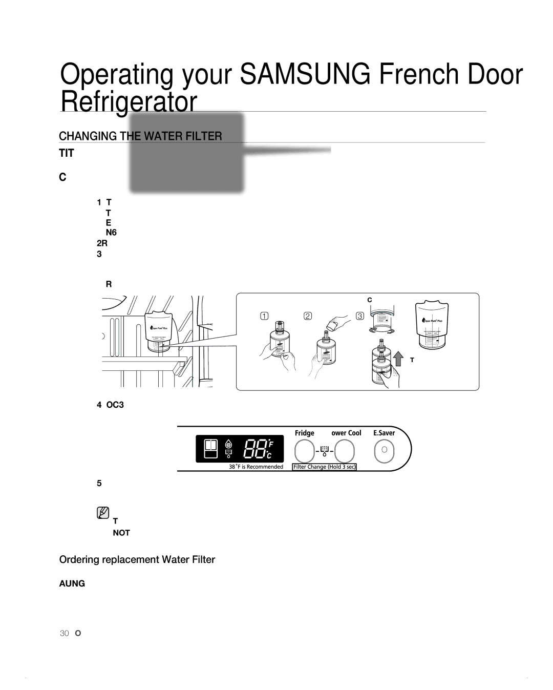 Samsung RF265AB, RF266AB user manual Changing the Water Filter, Ordering replacement Water Filter 