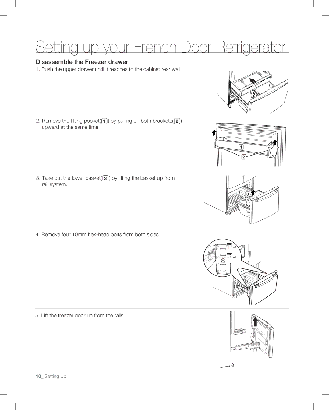 Samsung RF266, RF265 user manual Disassemble the Freezer drawer 