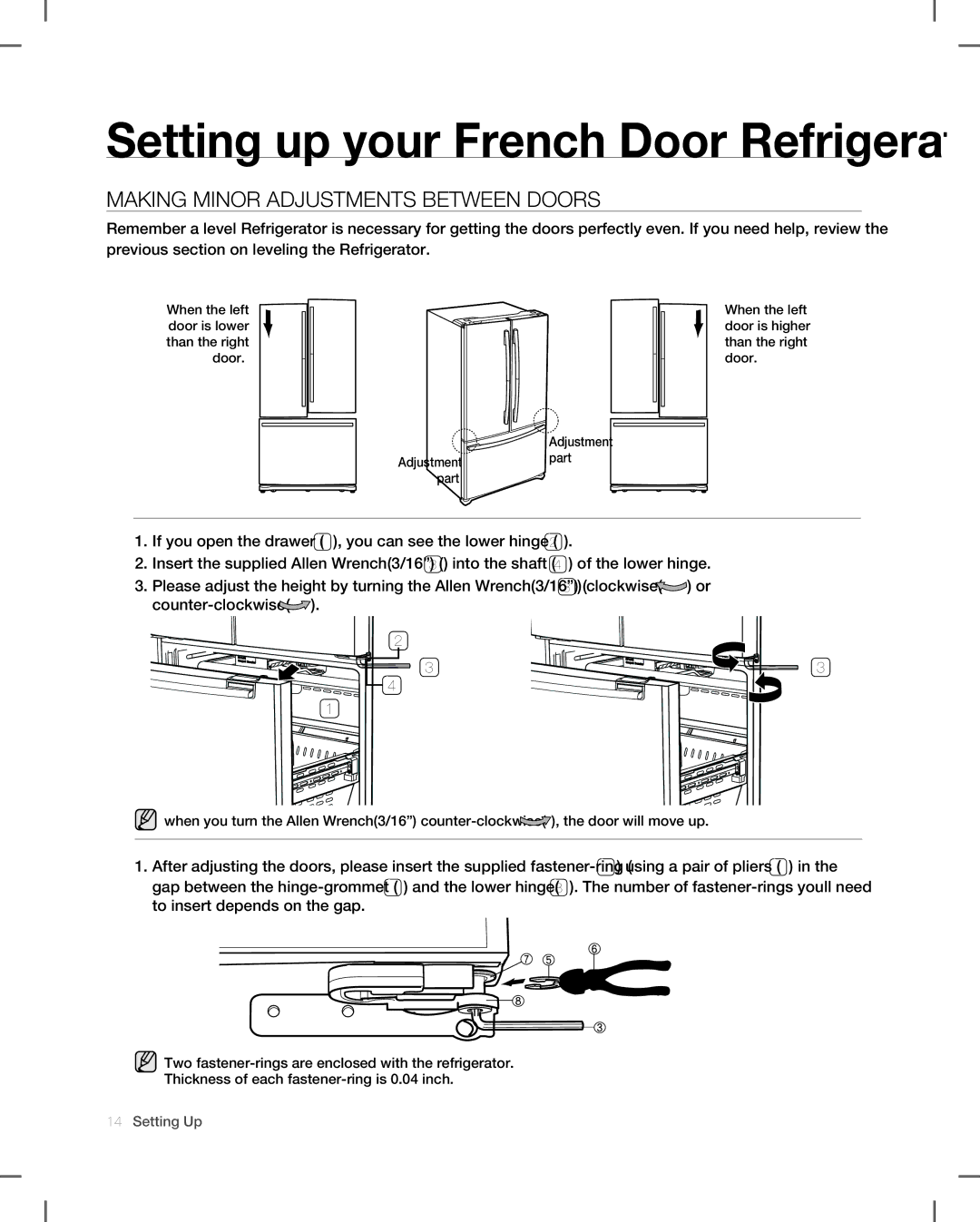 Samsung RF266, RF265 user manual Making Minor Adjustments Between Doors 