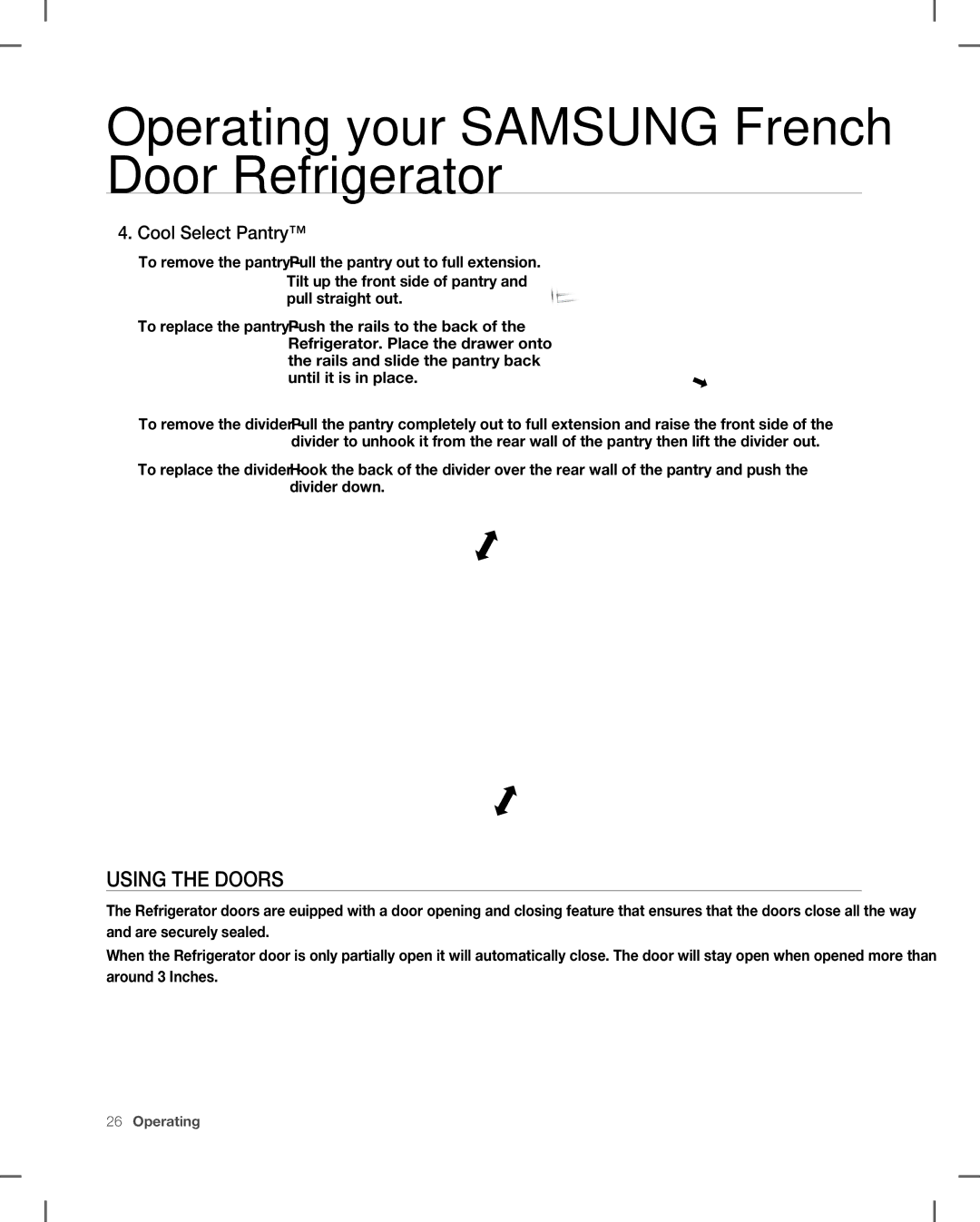 Samsung RF266, RF265 user manual Using the Doors, Cool Select Pantry 