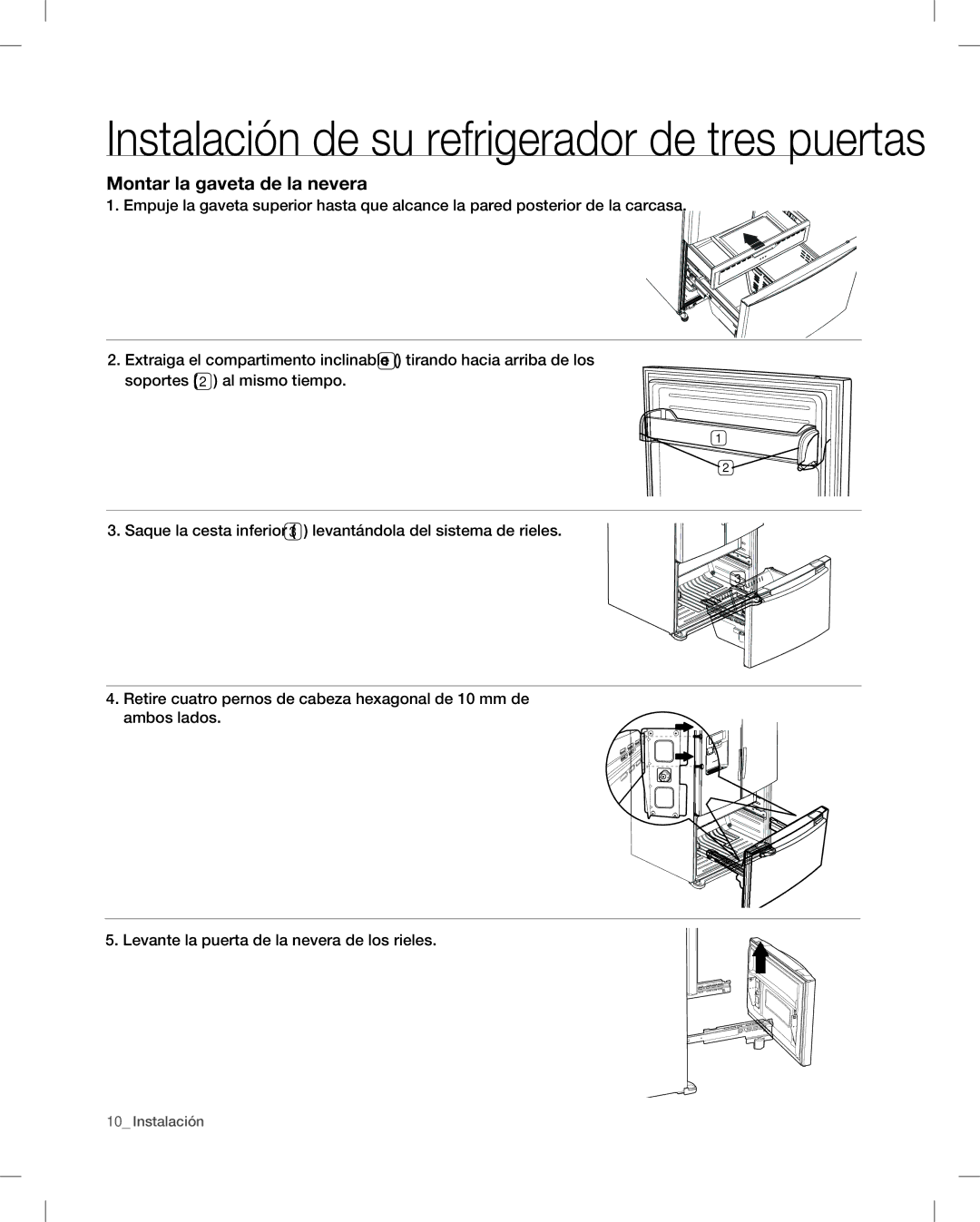 Samsung RF266, RF265 user manual Montar la gaveta de la nevera 