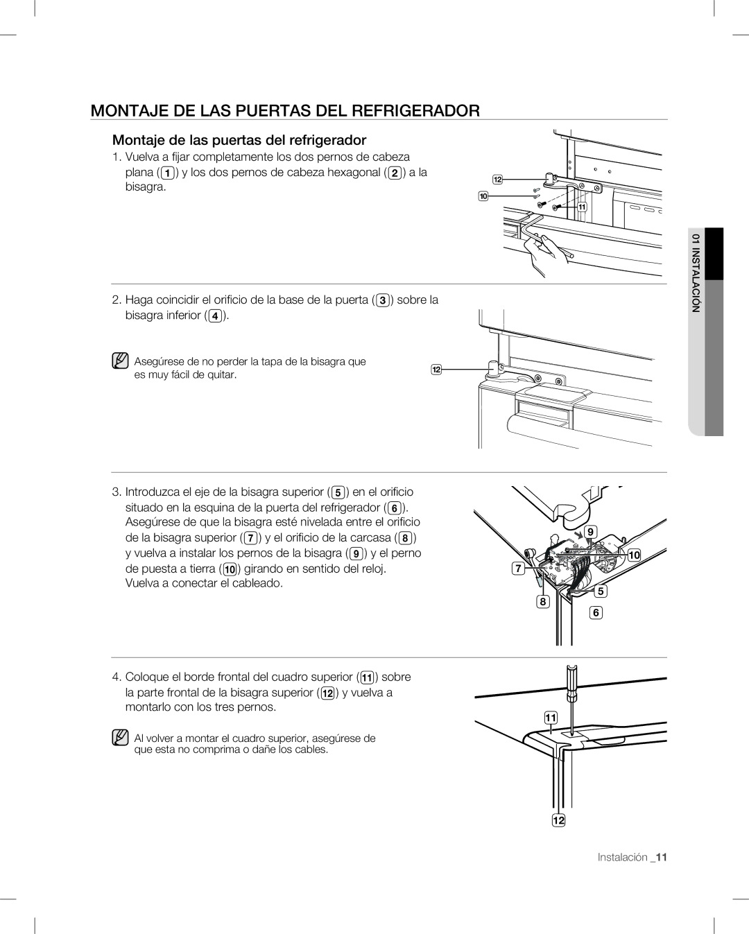 Samsung RF265, RF266 user manual Montaje DE LAS Puertas DEL Refrigerador, Montaje de las puertas del refrigerador 