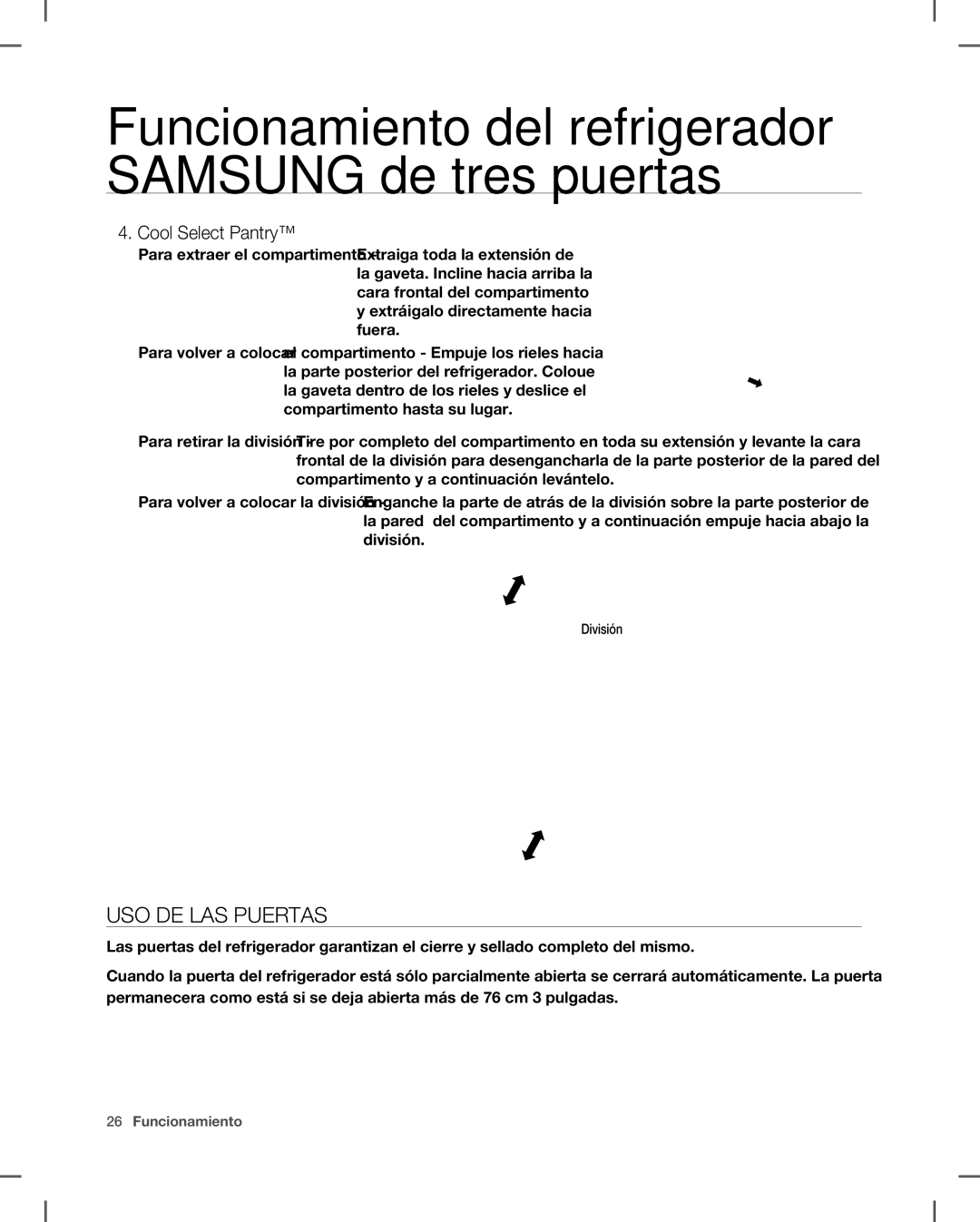 Samsung RF266, RF265 user manual USO DE LAS Puertas, Cool Select Pantry 