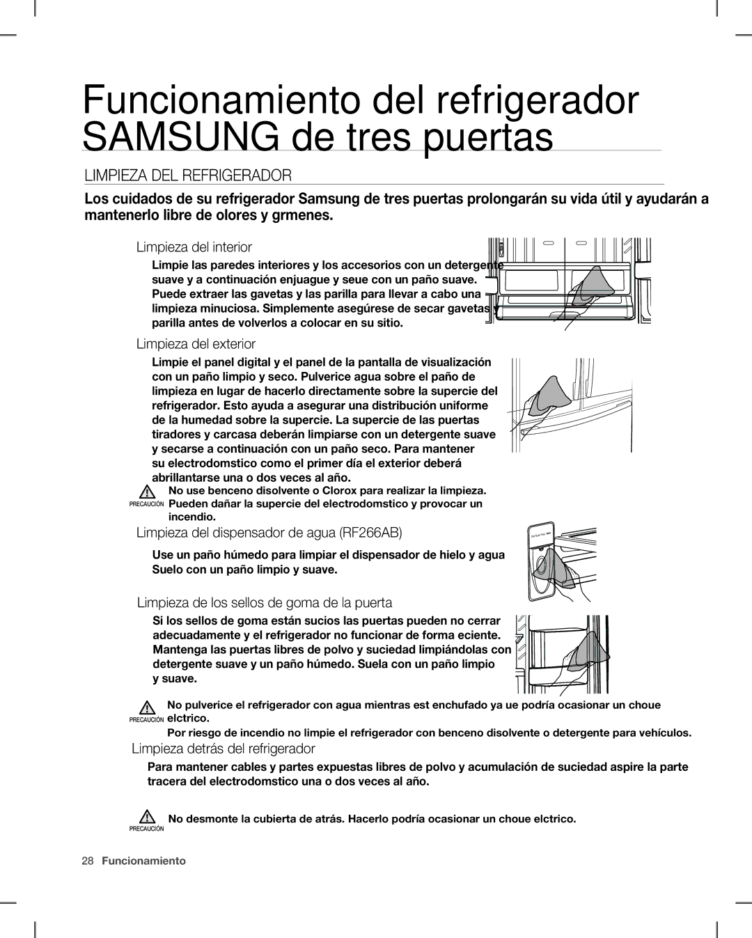 Samsung RF266, RF265 user manual Limpieza DEL Refrigerador 