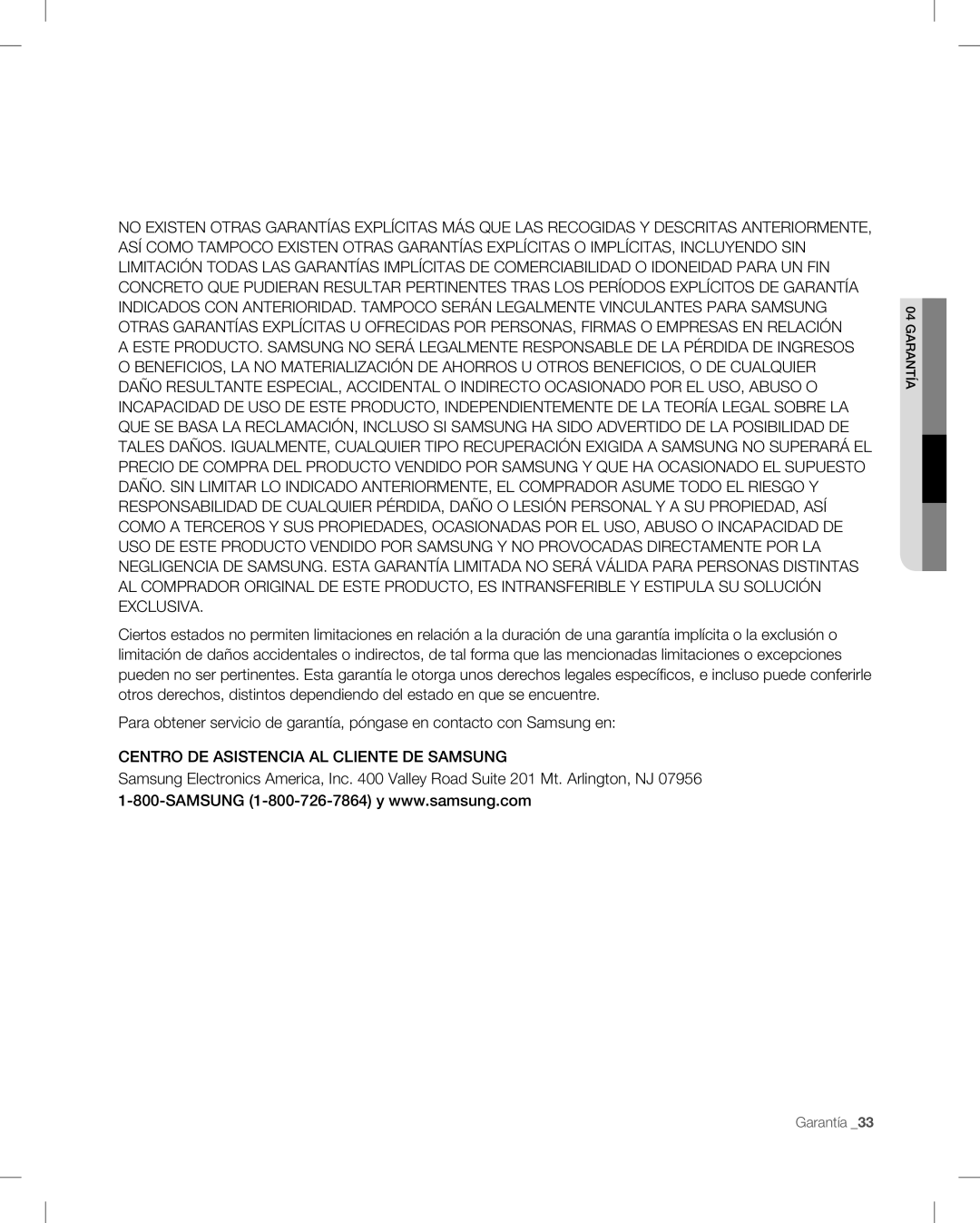 Samsung RF265, RF266 user manual Centro DE Asistencia AL Cliente DE Samsung 