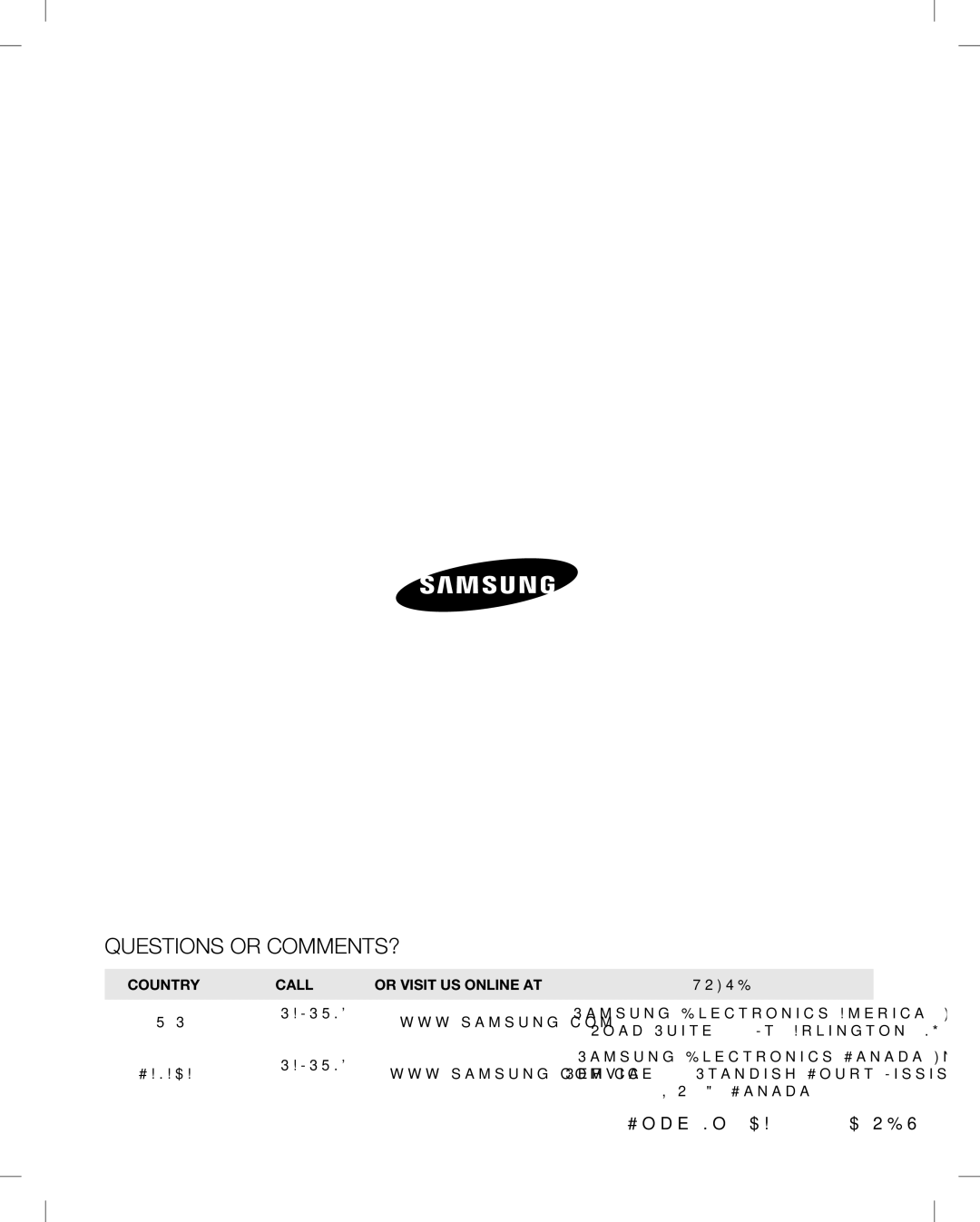 Samsung RF266, RF265 user manual Questions or COMMENTS?, Country Call Or Visit US Online AT Write 