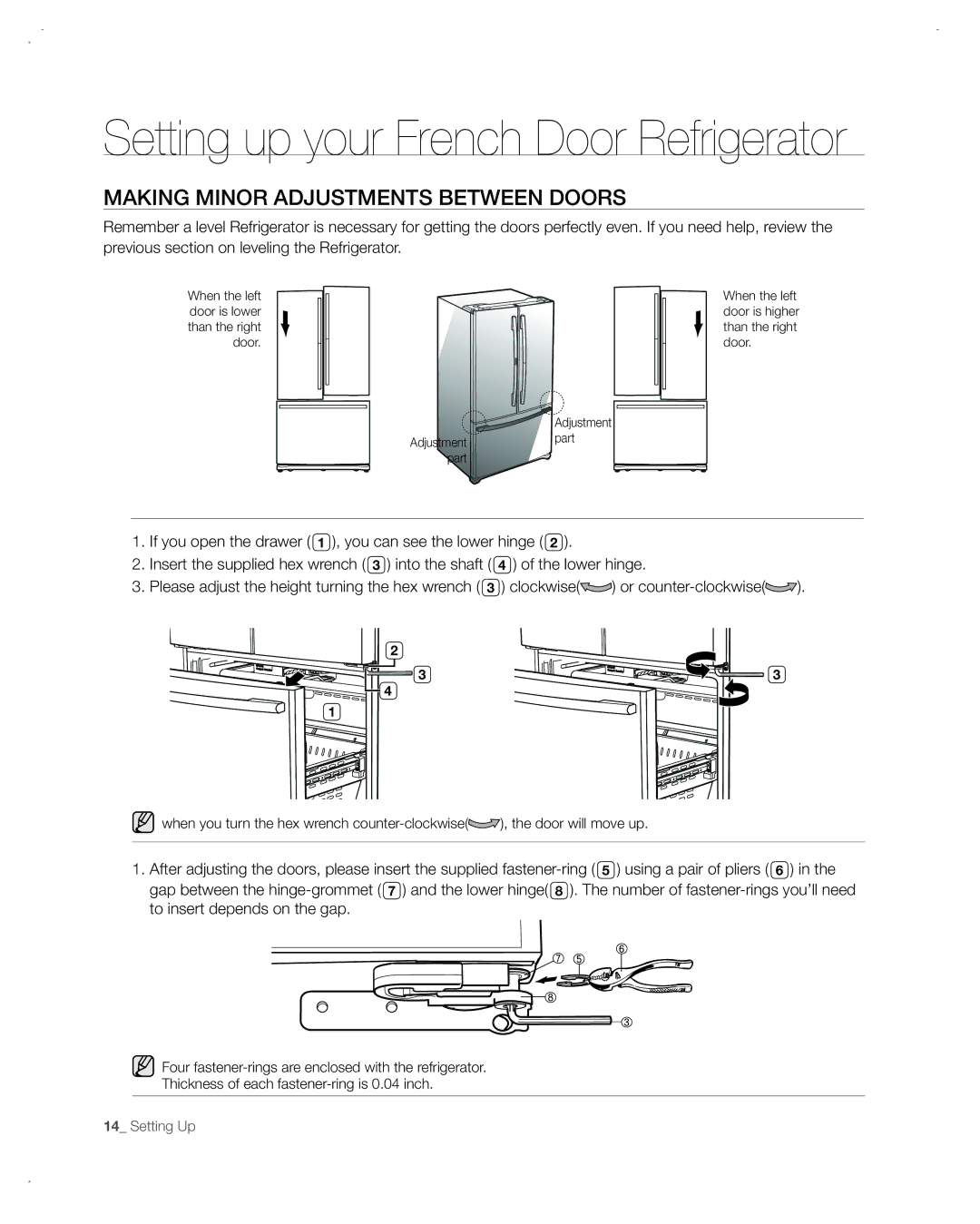 Samsung RF266AA, RF265AA user manual Making Minor Adjustments Between Doors 