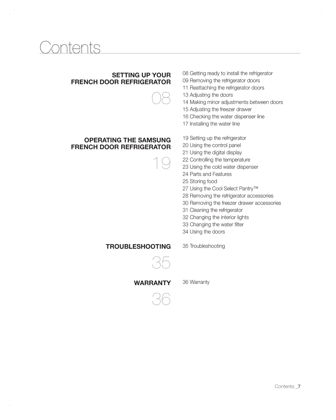 Samsung RF265AA, RF266AA user manual Contents 