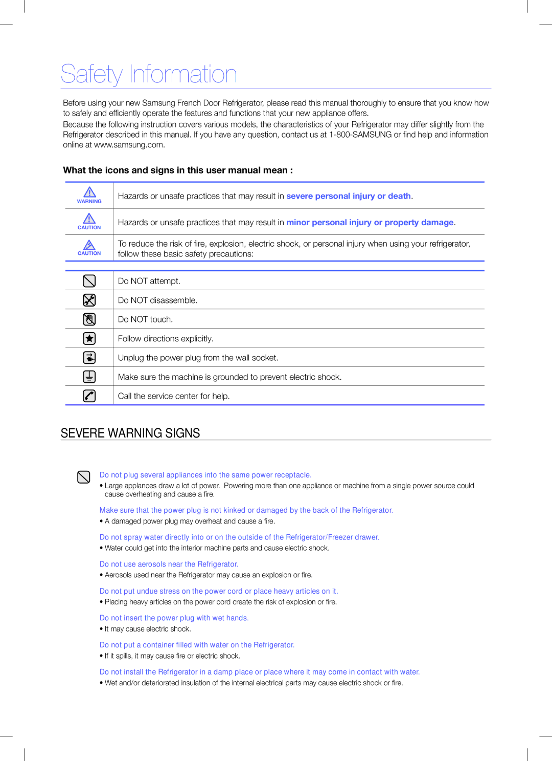 Samsung RF267, RF26X quick start Safety Information, Follow these basic safety precautions 