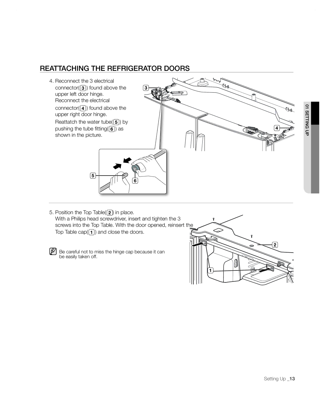 Samsung RF267AA user manual Top Table cap 1 and close the doors 