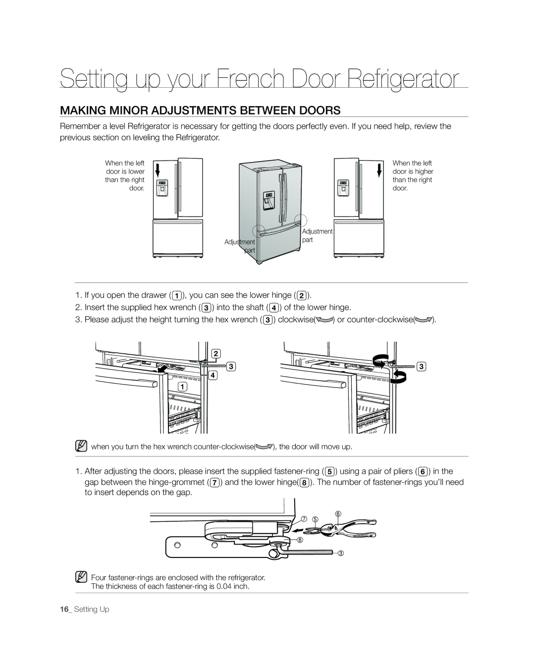 Samsung RF267AA user manual Making Minor Adjustments Between Doors 