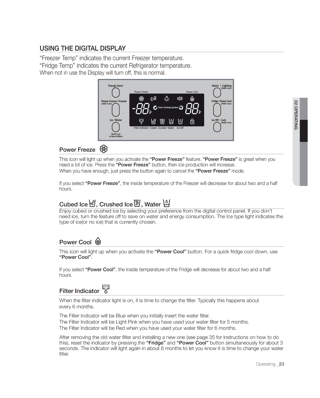 Samsung RF267AA user manual Using the Digital Display 