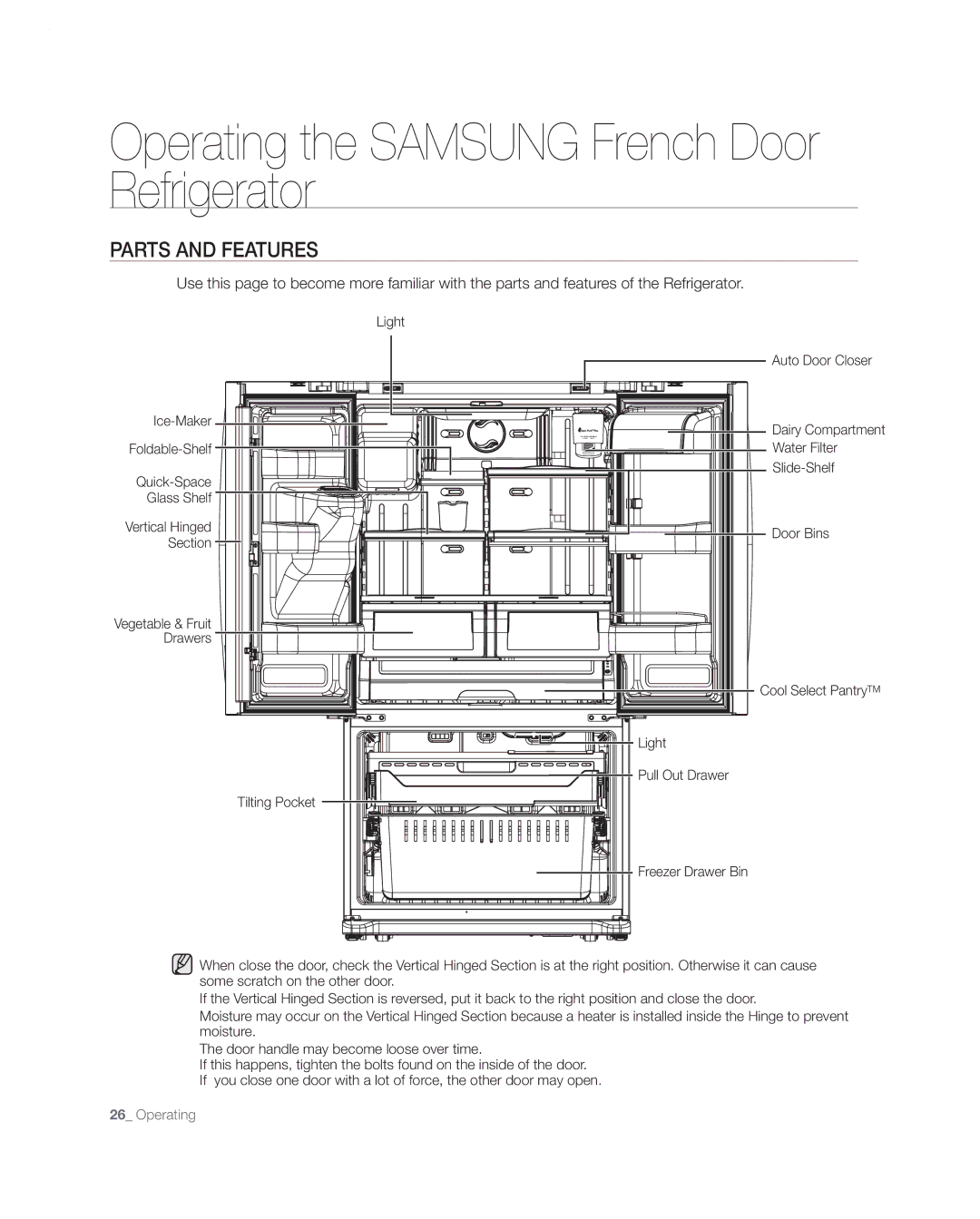 Samsung RF267AA user manual Parts and Features 