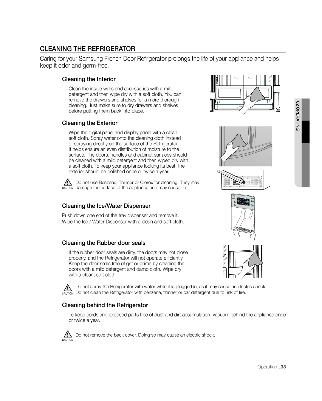 Samsung RF267AA user manual Cleaning the Refrigerator 