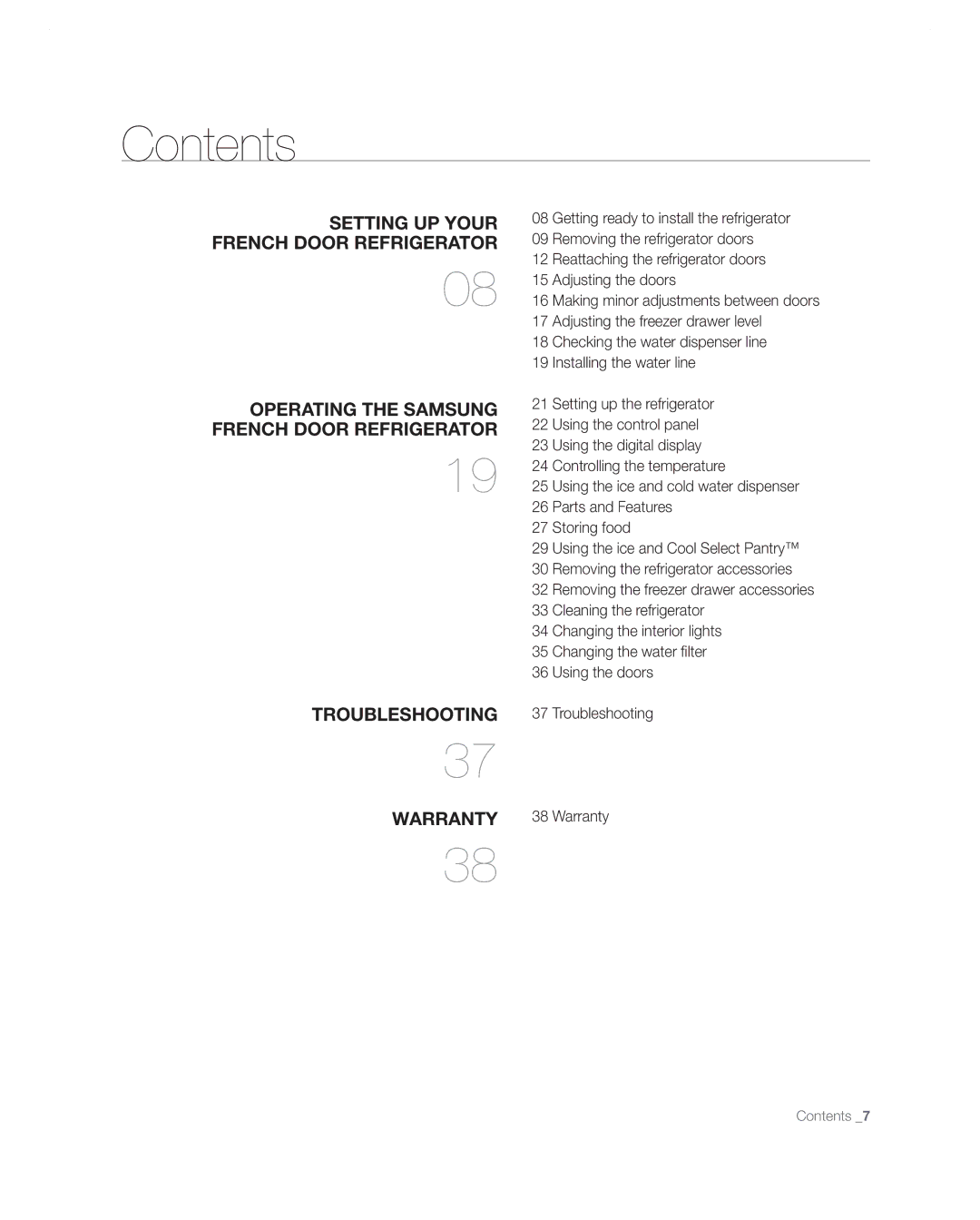 Samsung RF267AA user manual Contents 