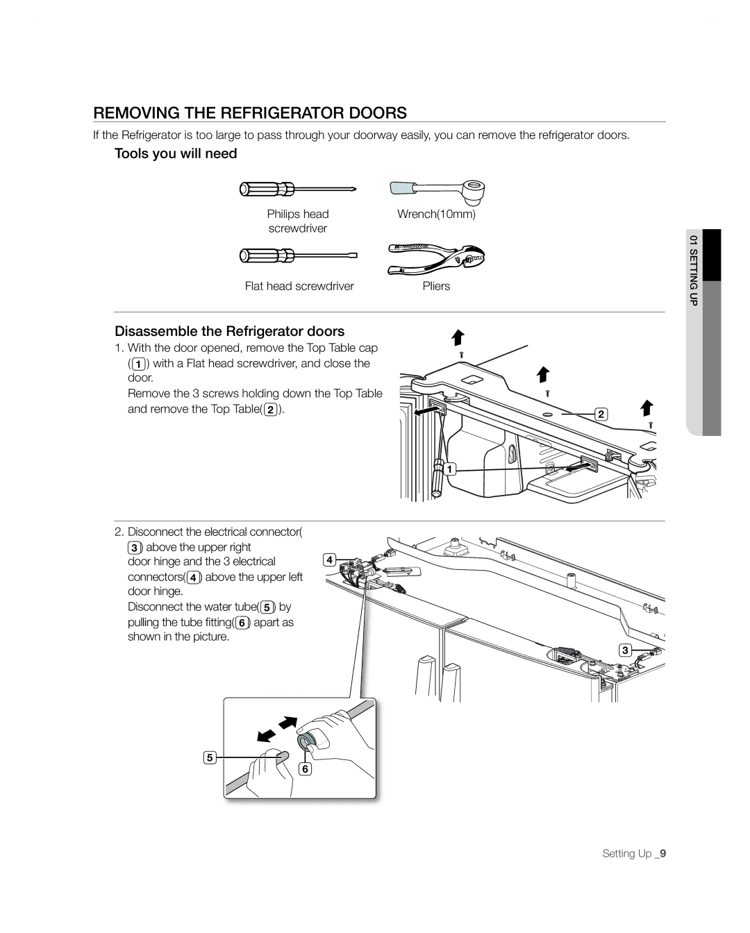 Samsung RF267AA user manual Removing the refrigerator doors, Tools you will need, Disassemble the Refrigerator doors 