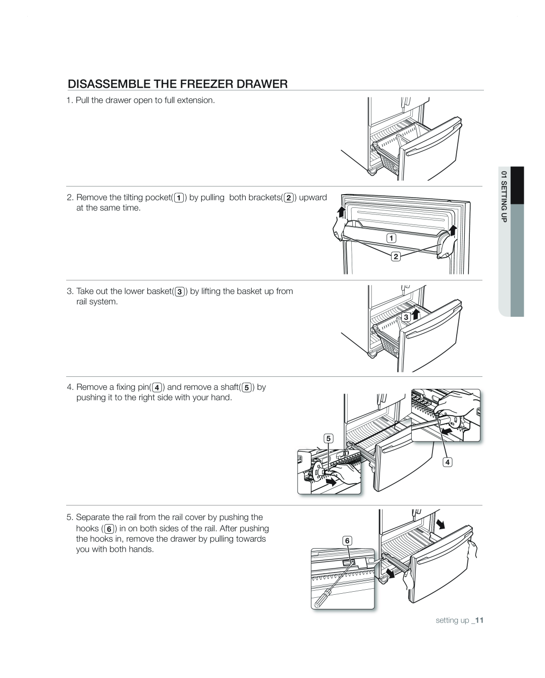 Samsung RF267AA user manual disassemble the freezer drawer 