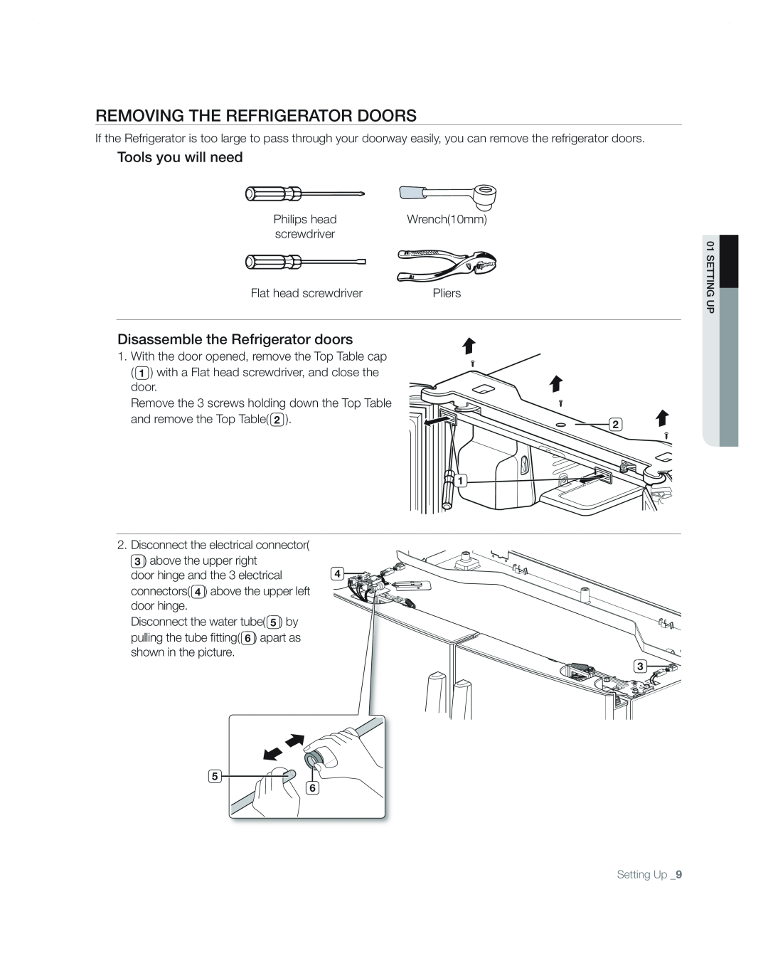 Samsung RF267AA user manual Removing the refrigerator doors, Tools you will need, Disassemble the Refrigerator doors 