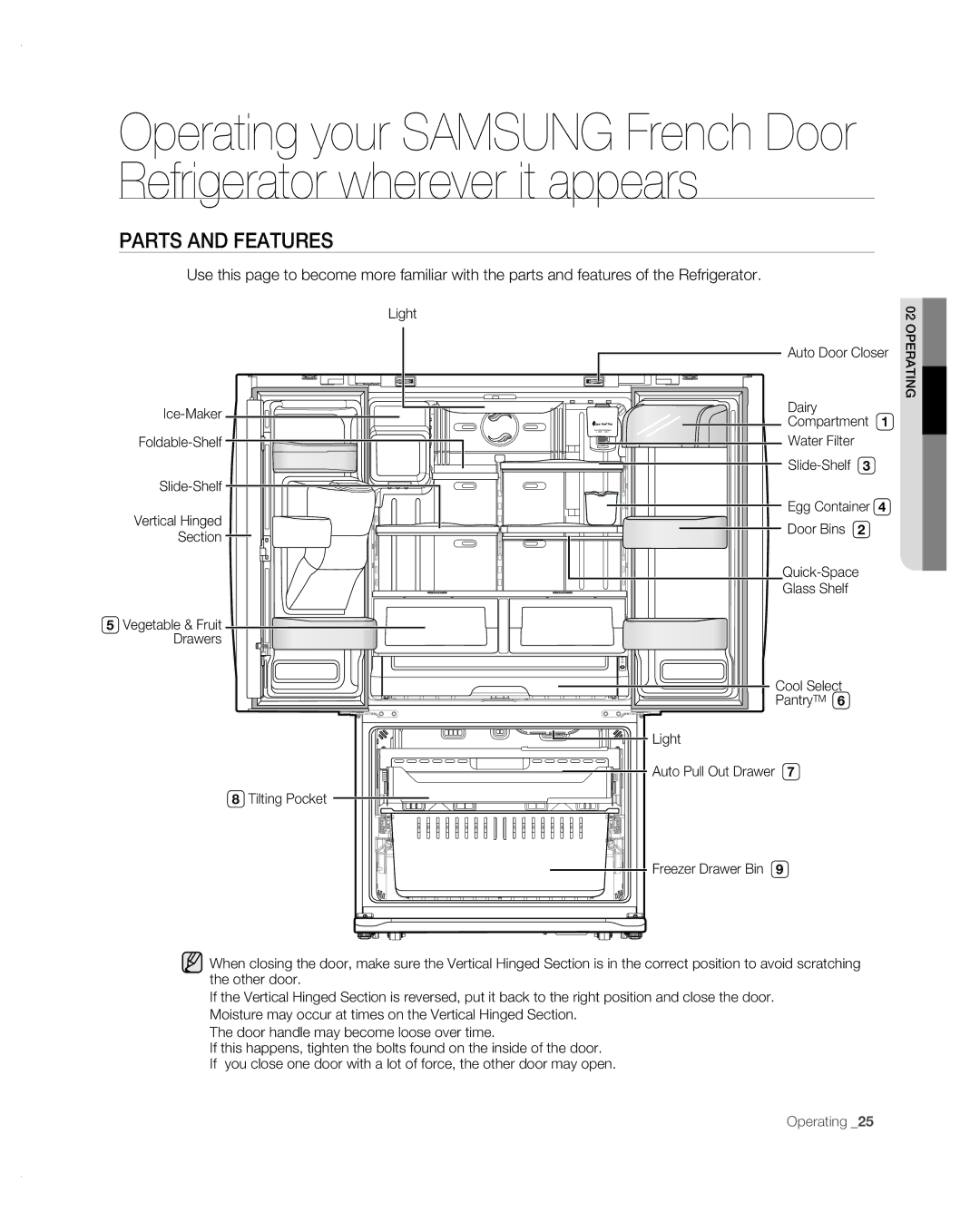 Samsung RF267AB user manual Parts and Features 