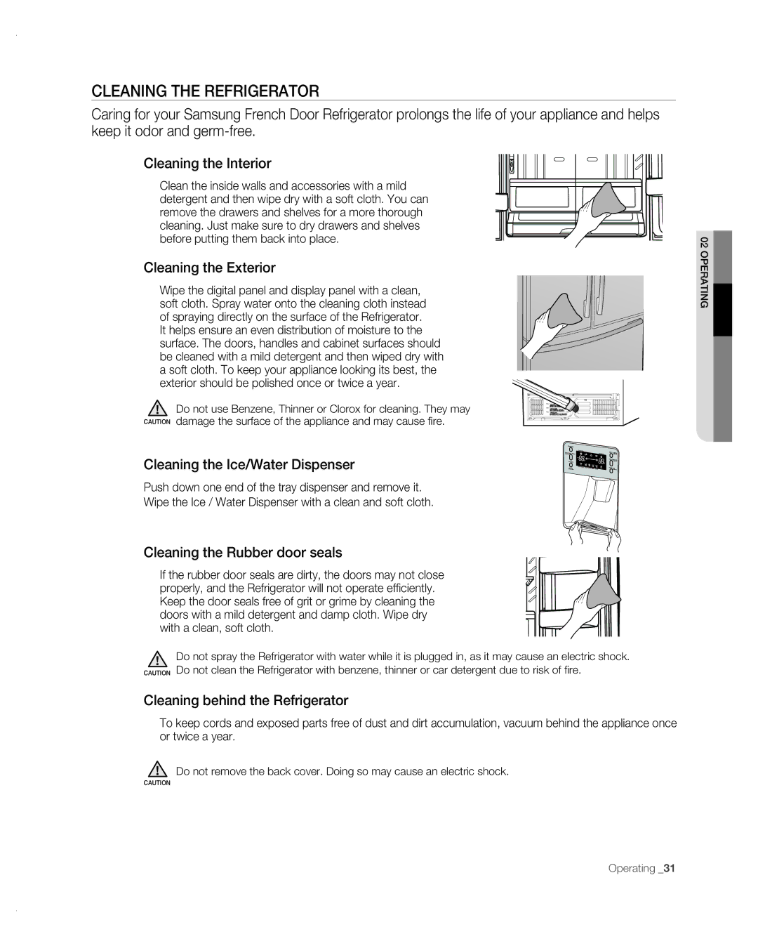 Samsung RF267AB user manual Cleaning the Refrigerator 