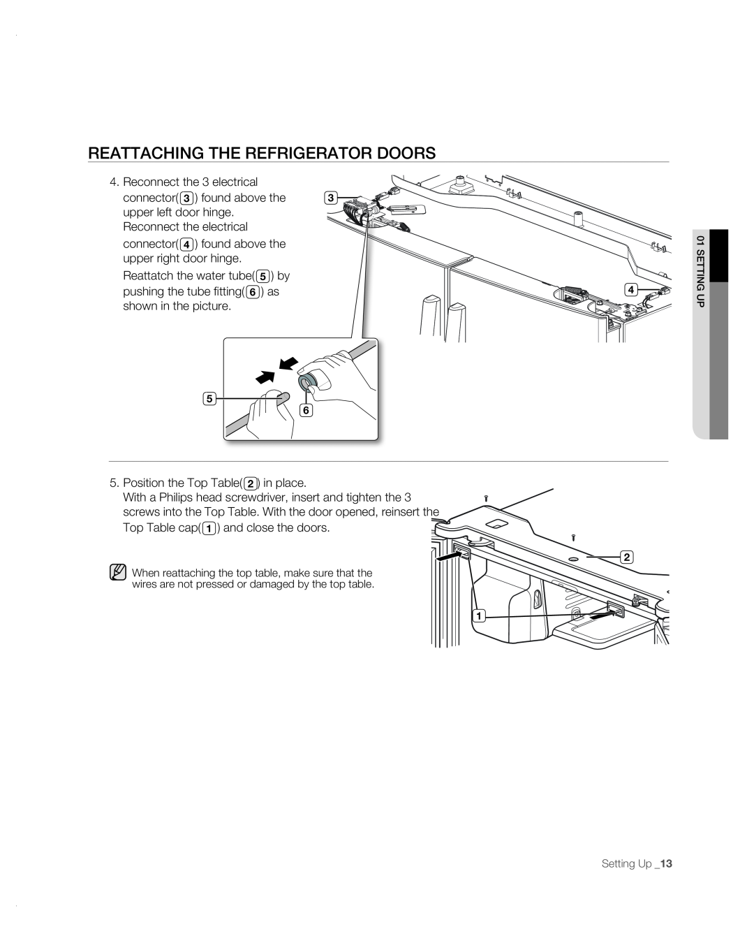 Samsung RF267AB user manual ReattaChing the RefRigeRatoR dooRs, Reconnect the 3 electrical 