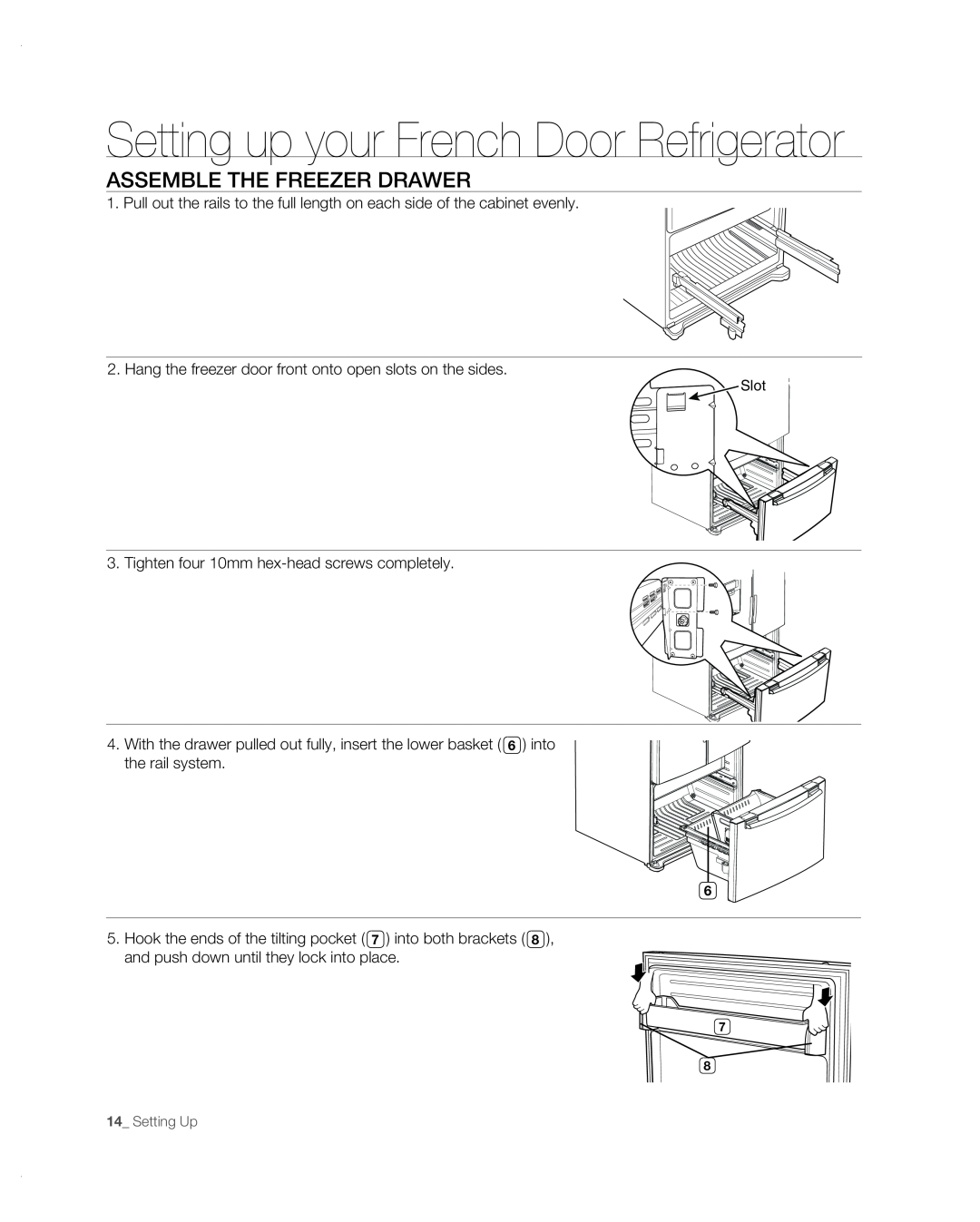 Samsung RF267AB user manual assemble the freezer drawer, Setting up your French Door Refrigerator 