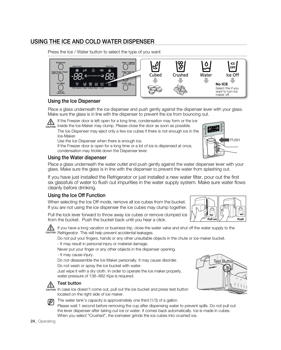 Samsung RF267AB user manual Using The Ice And Cold Water Dispenser, Using the Ice Dispenser, Using the Water dispenser 