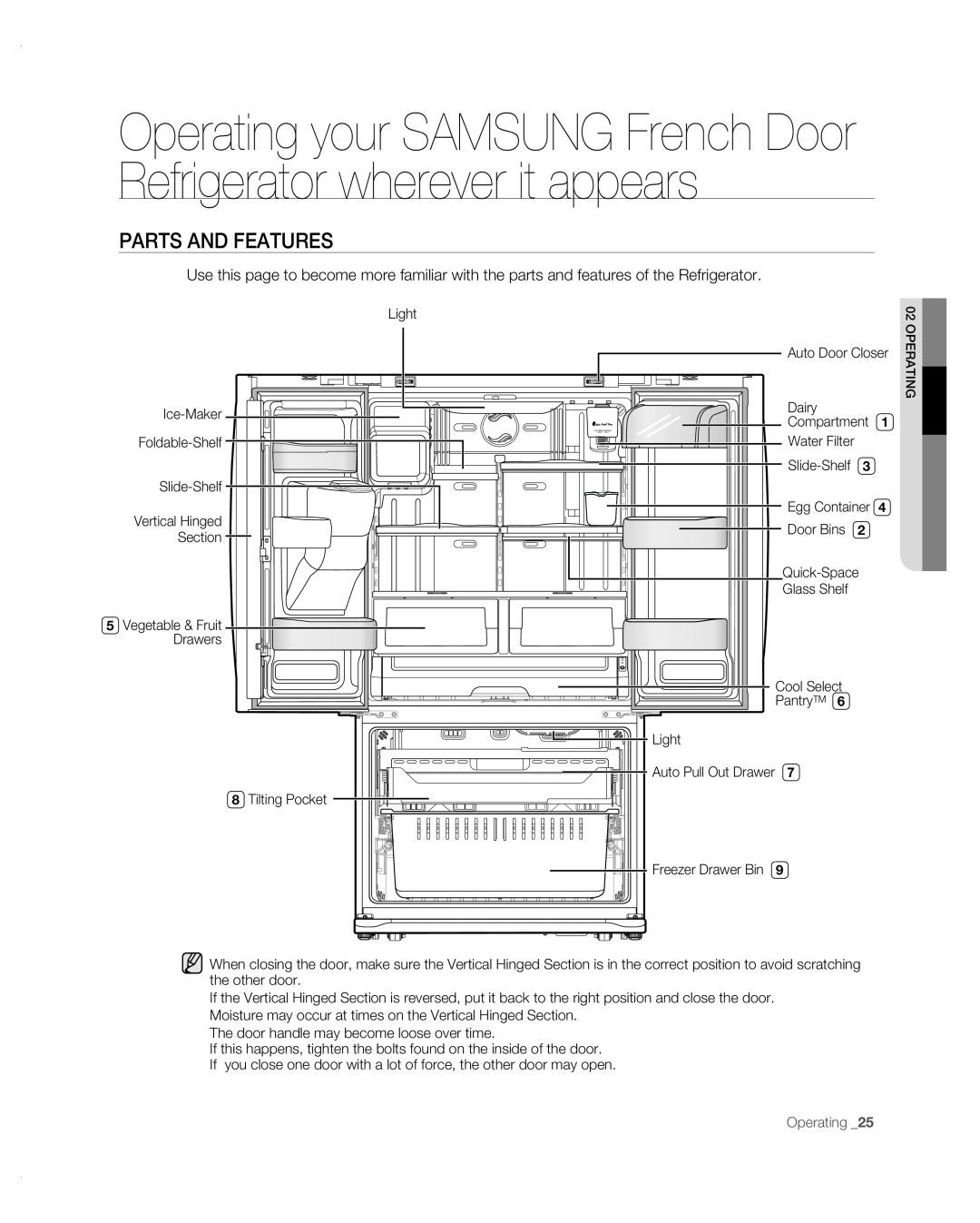 Samsung RF267AB user manual Operating your SAMSUNG French Door Refrigerator wherever it appears, Parts And Features 