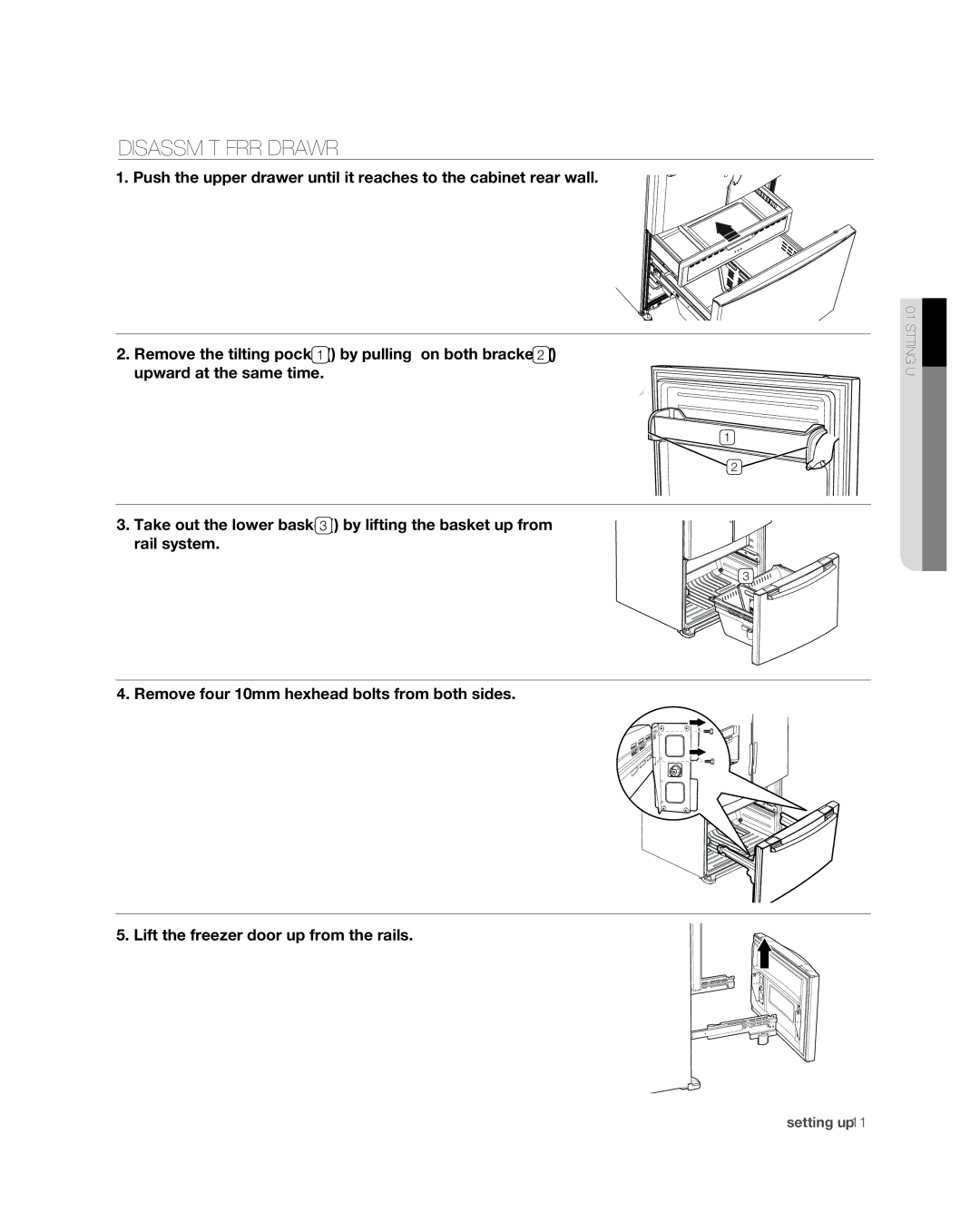 Samsung RF267ABPN user manual Disassemble the freezer drawer 