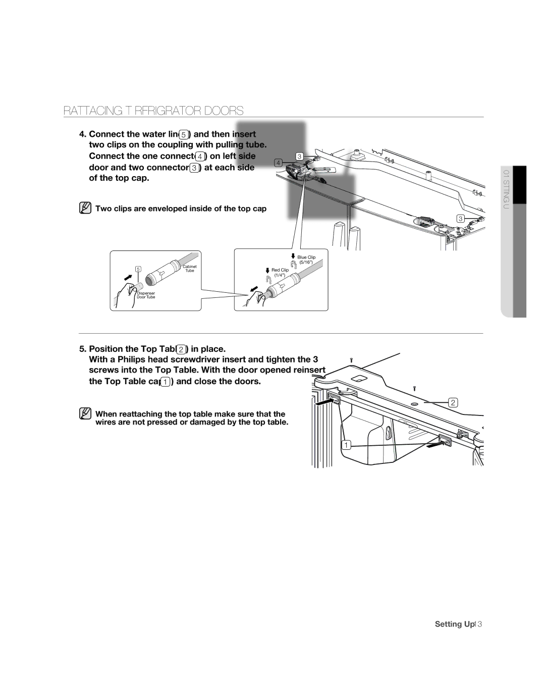 Samsung RF267ABPN user manual Door and two connectors 3 at each side of the top cap 