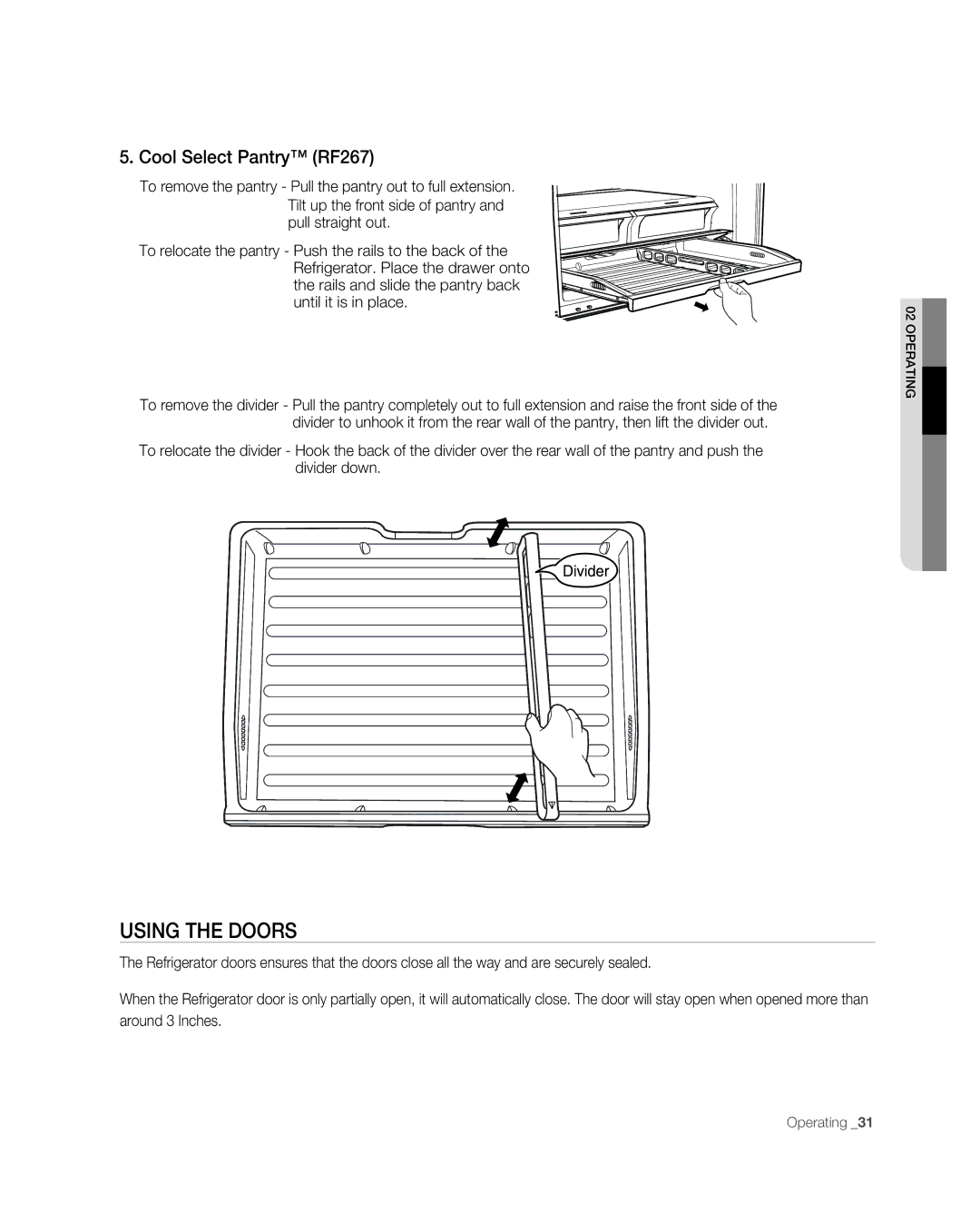 Samsung RF267ABPN user manual Using the Doors, Cool Select Pantry RF267 