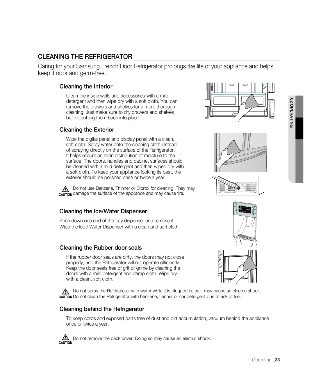 Samsung RF267ABPN user manual Cleaning the Refrigerator 