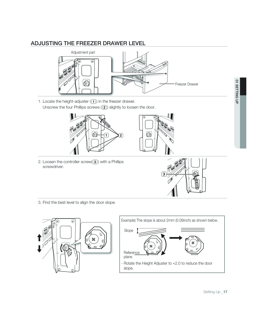 Samsung RF267ABPN user manual Adjusting The Freezer Drawer Level 
