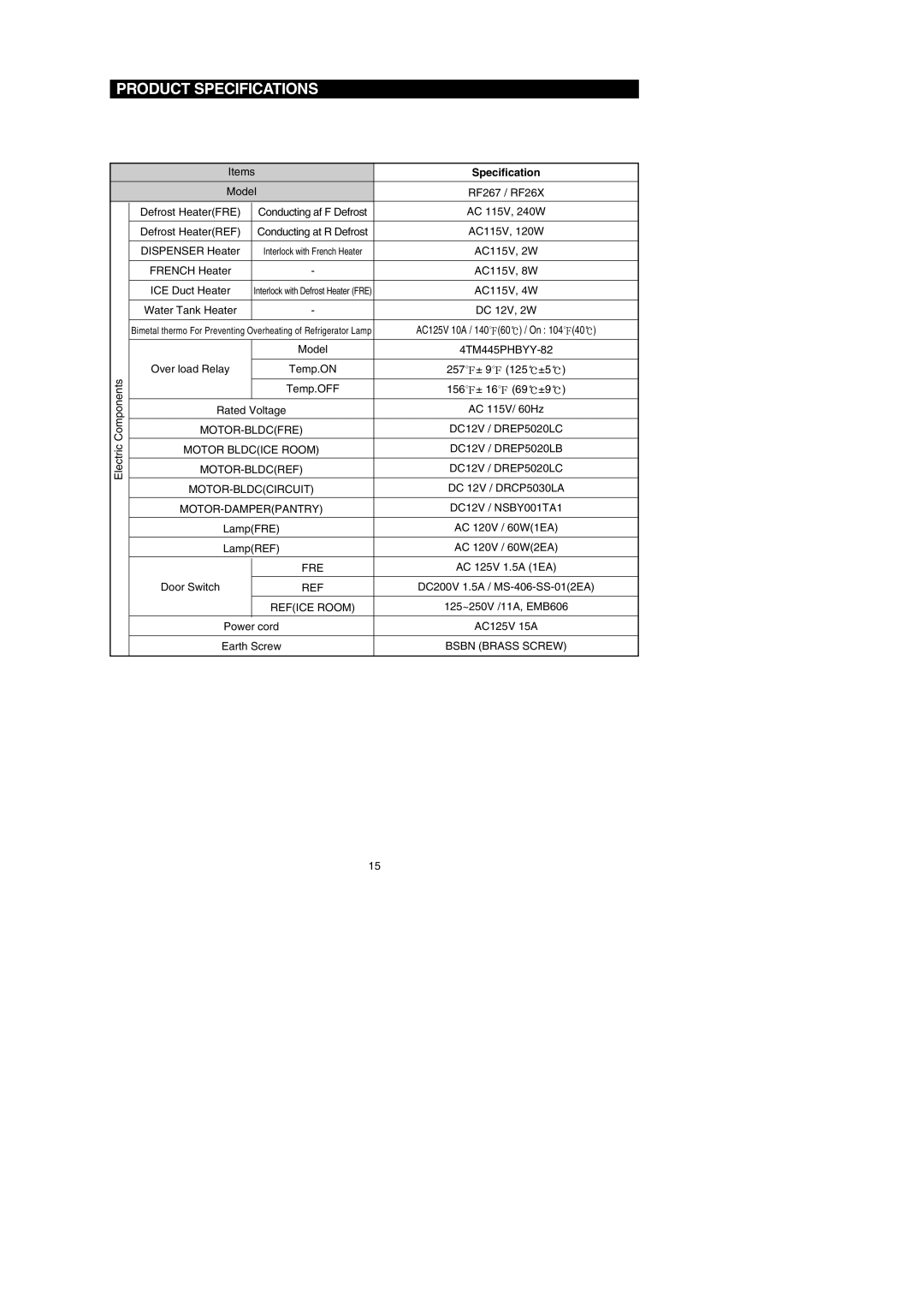 Samsung RF267AERS, RF267AEBP, RF267AE**, RF26XAERS, RF26XAEPN, RF26XAE**, RF26XAEXAA Fre, Refice Room, Bsbn Brass Screw 