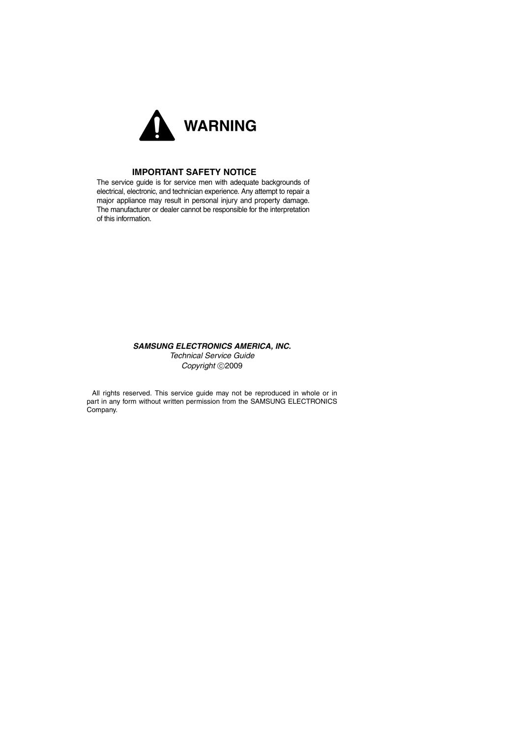 Samsung RF26XAERS, RF267AEBP, RF267AE**, RF26XAEPN, RF26XAE**, RF26XAEXAA, RF267AERS, RF267AEWP Important Safety Notice 