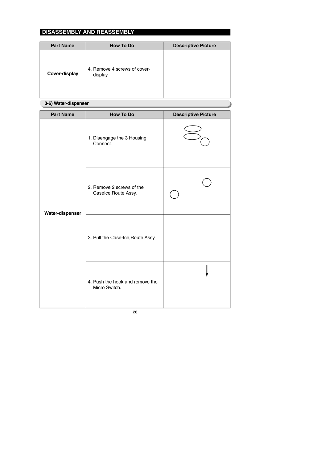 Samsung RF267AEWP, RF267AEBP Part Name How To Do Descriptive Picture Cover-display, Remove 4 screws of cover- display 