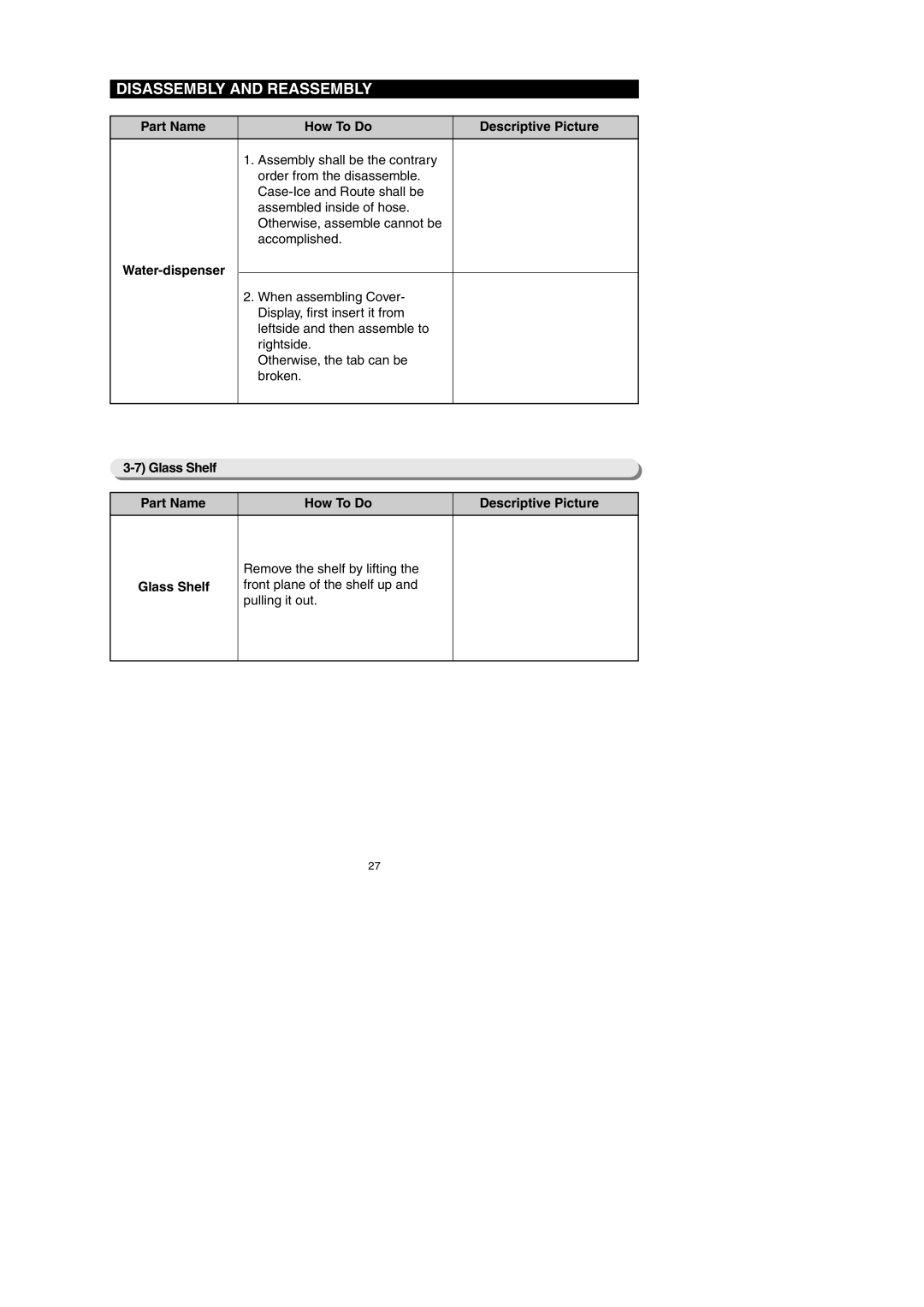 Samsung RF267AEXAA Glass Shelf Part Name How To Do Descriptive Picture, Remove the shelf by lifting, Pulling it out 