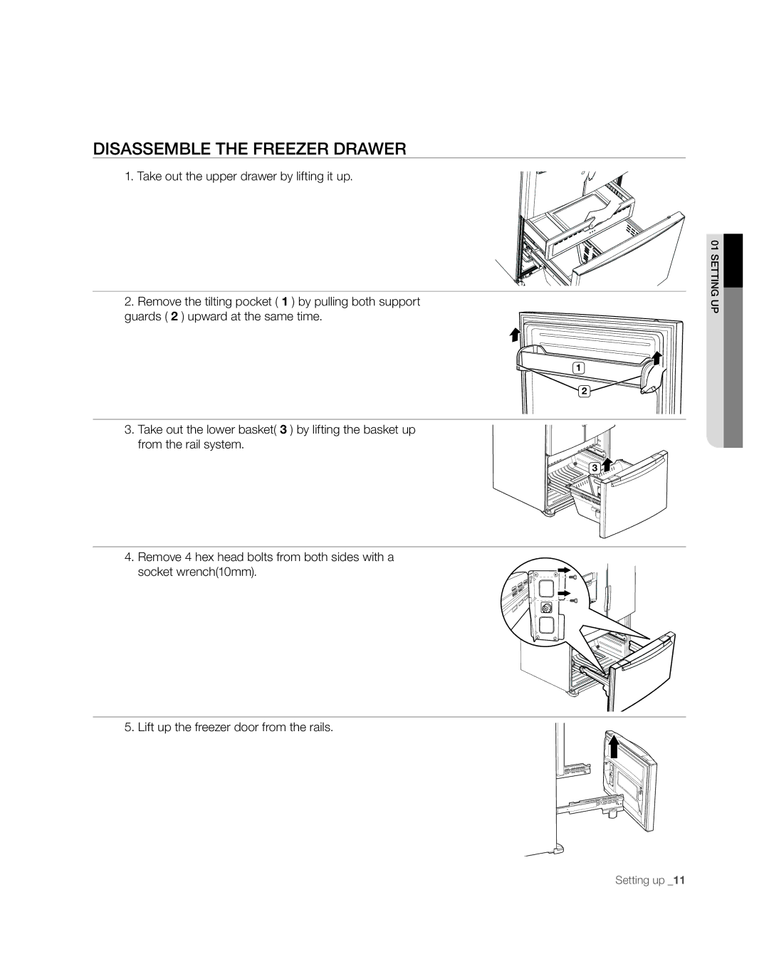 Samsung RF268** user manual Disassemble the Freezer Drawer 