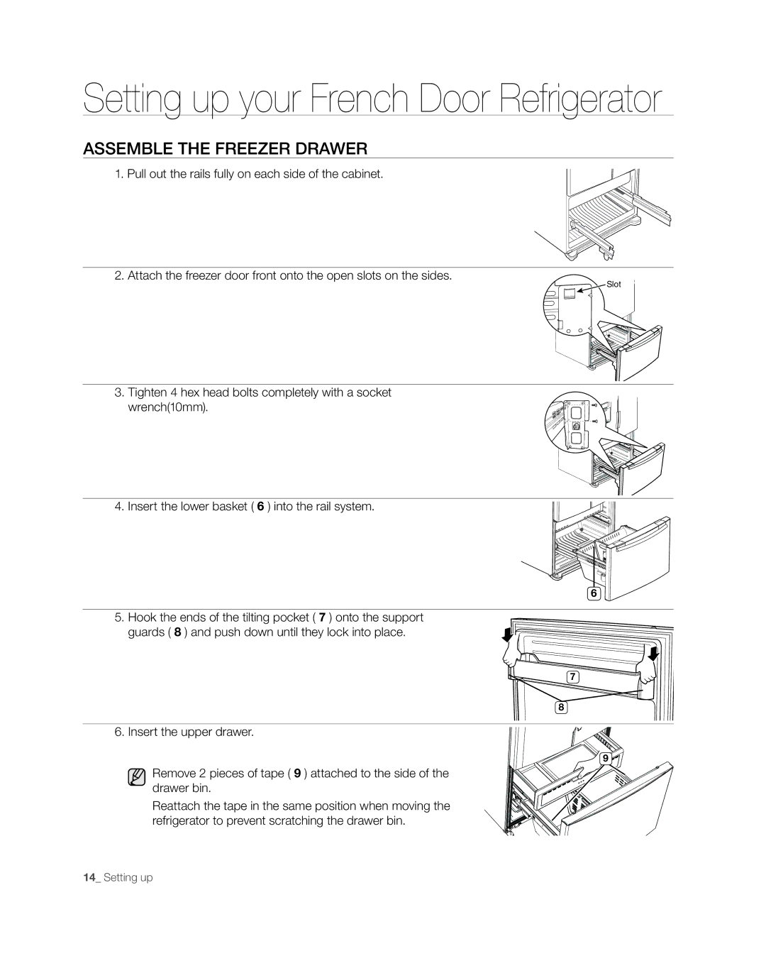 Samsung RF268** user manual Assemble the Freezer Drawer 