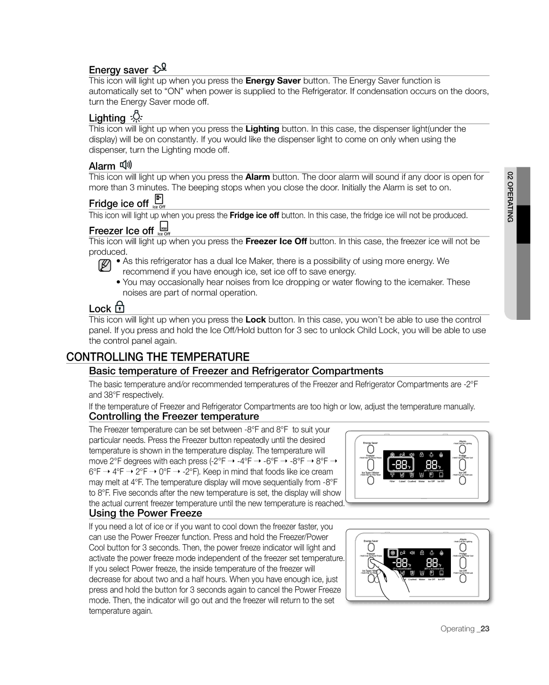 Samsung RF268** user manual CONTROLLINg the Temperature 