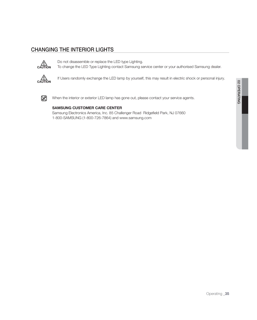 Samsung RF268** user manual Changing the Interior Lights 