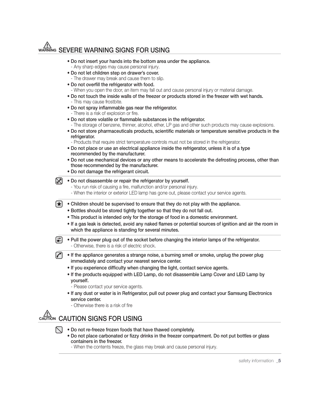 Samsung RF268** user manual Safety information 