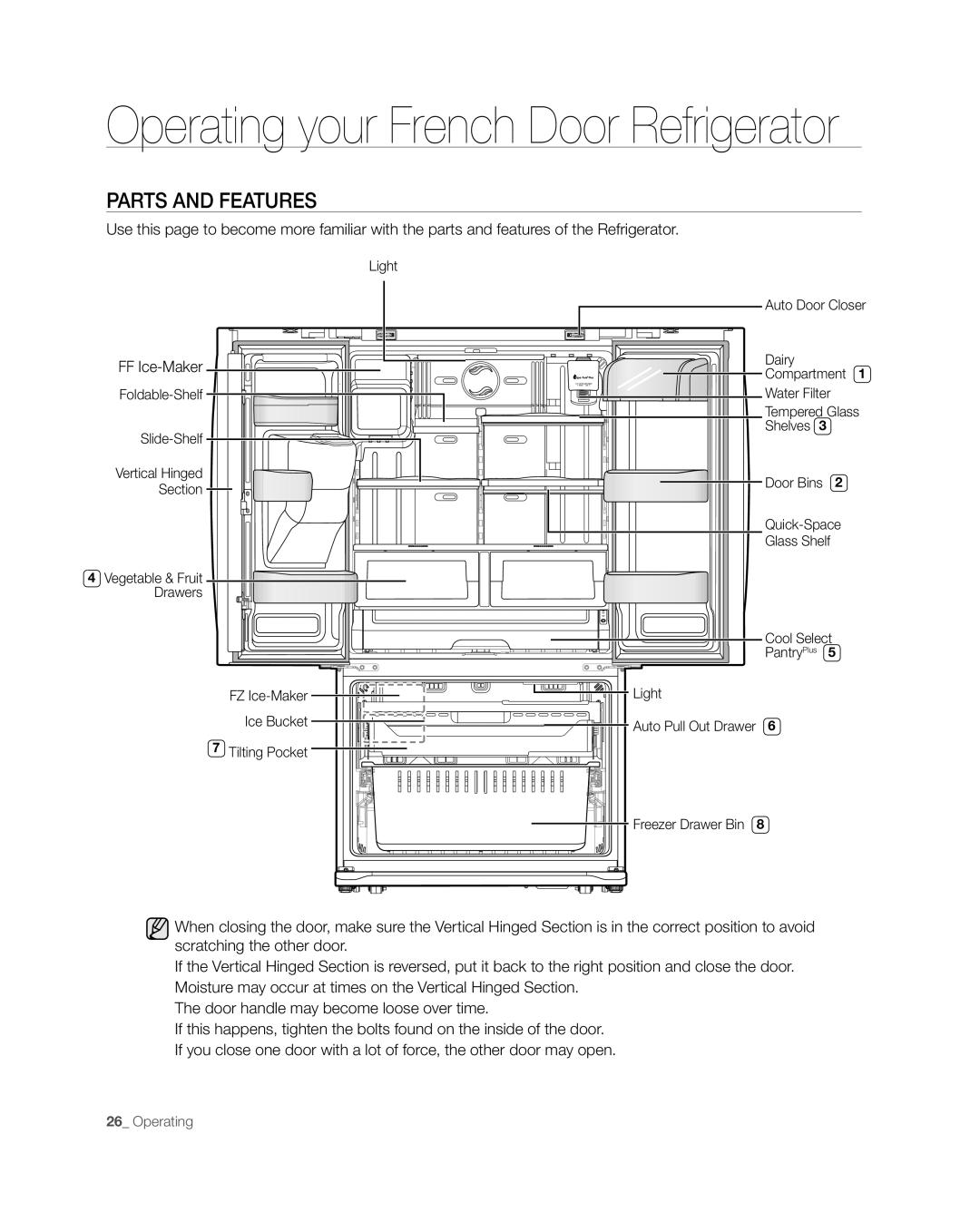 Samsung RF268** user manual Parts And Features, Operating your French Door Refrigerator 