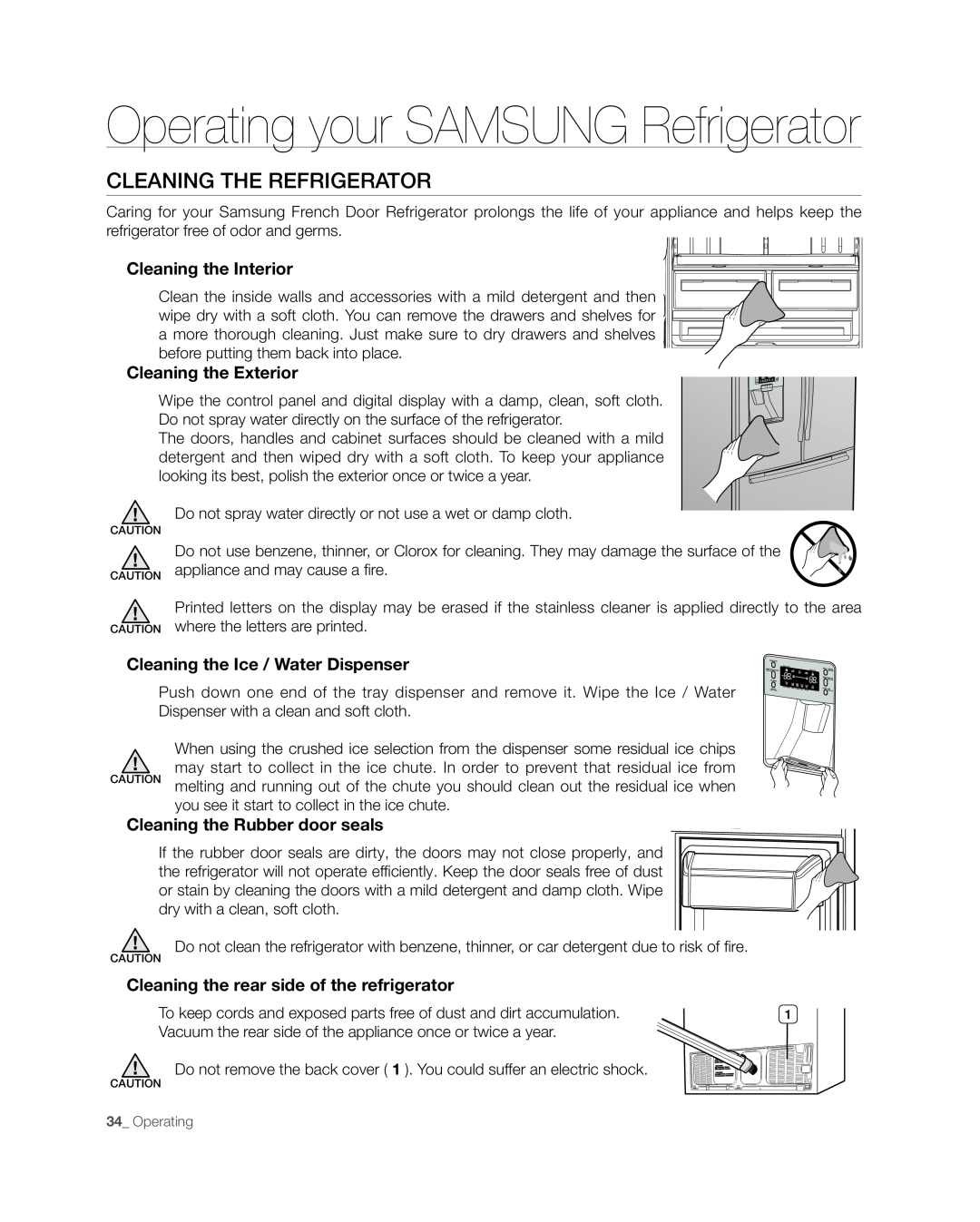 Samsung RF268** user manual Cleaning the refrigerator, Operating your SAMSUNG Refrigerator, Cleaning the Interior 