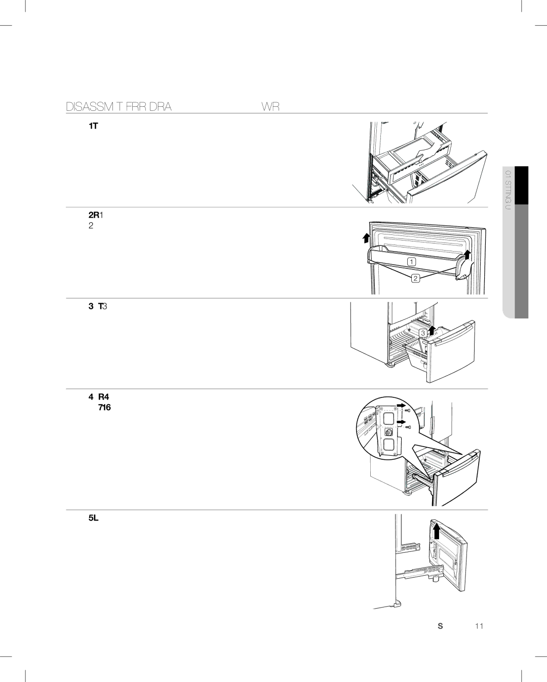 Samsung RF268AB user manual Disassemble the Freezer Drawer 